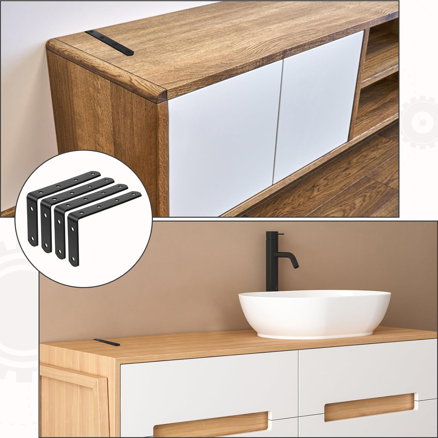 4Pcs Furniture Anchors for Baby Proofing, Metal Baby Furniture Anchor Bracket anti Tip Black Furniture Mounts Baby Proof L-Shaped Furniture Wall Anchor for Large Furniture image number 3