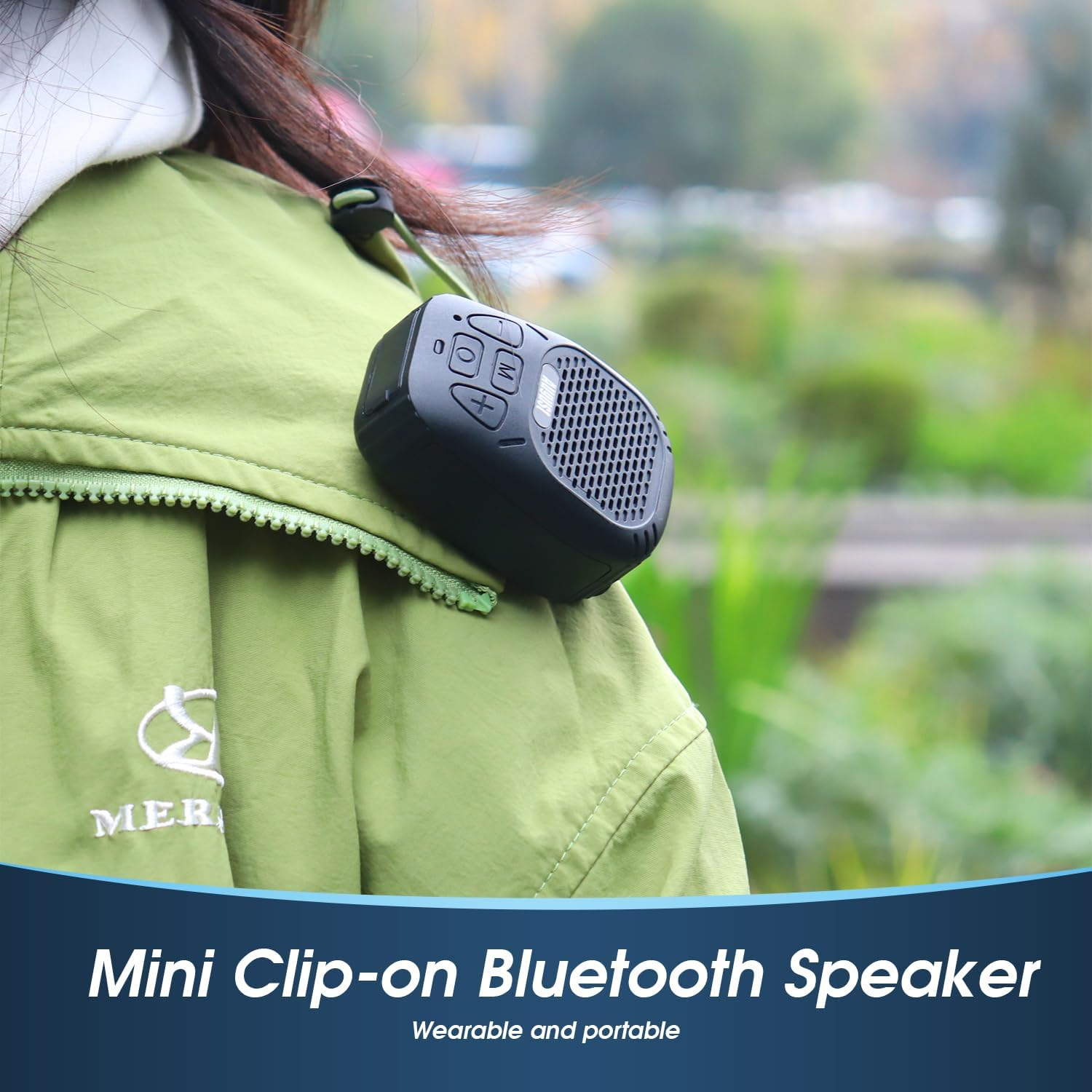 August MS550 Portable Bluetooth 5.3 Clip-On Speaker with Magnet and Microphone - 30 Hour Battery, IP56 Waterproof, Hands Free Calling, Micro SD for MP3 - Outdoor Speaker for Cycling, Hiking, Camping image number 5