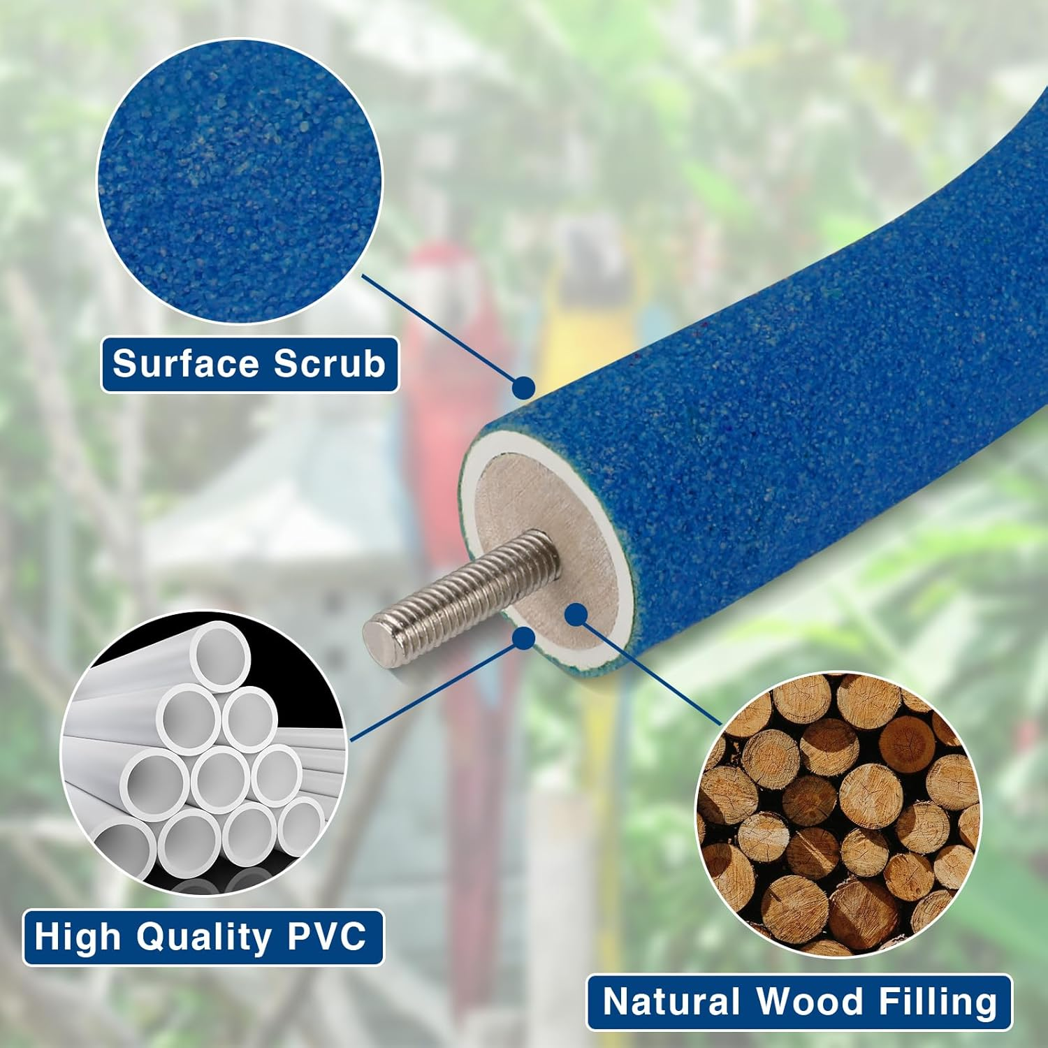 RYPET Parrot Perch Rough-Surfaced - Quartz Sands Bird Cage Perches for Medium to Large Bird, U Shape Large