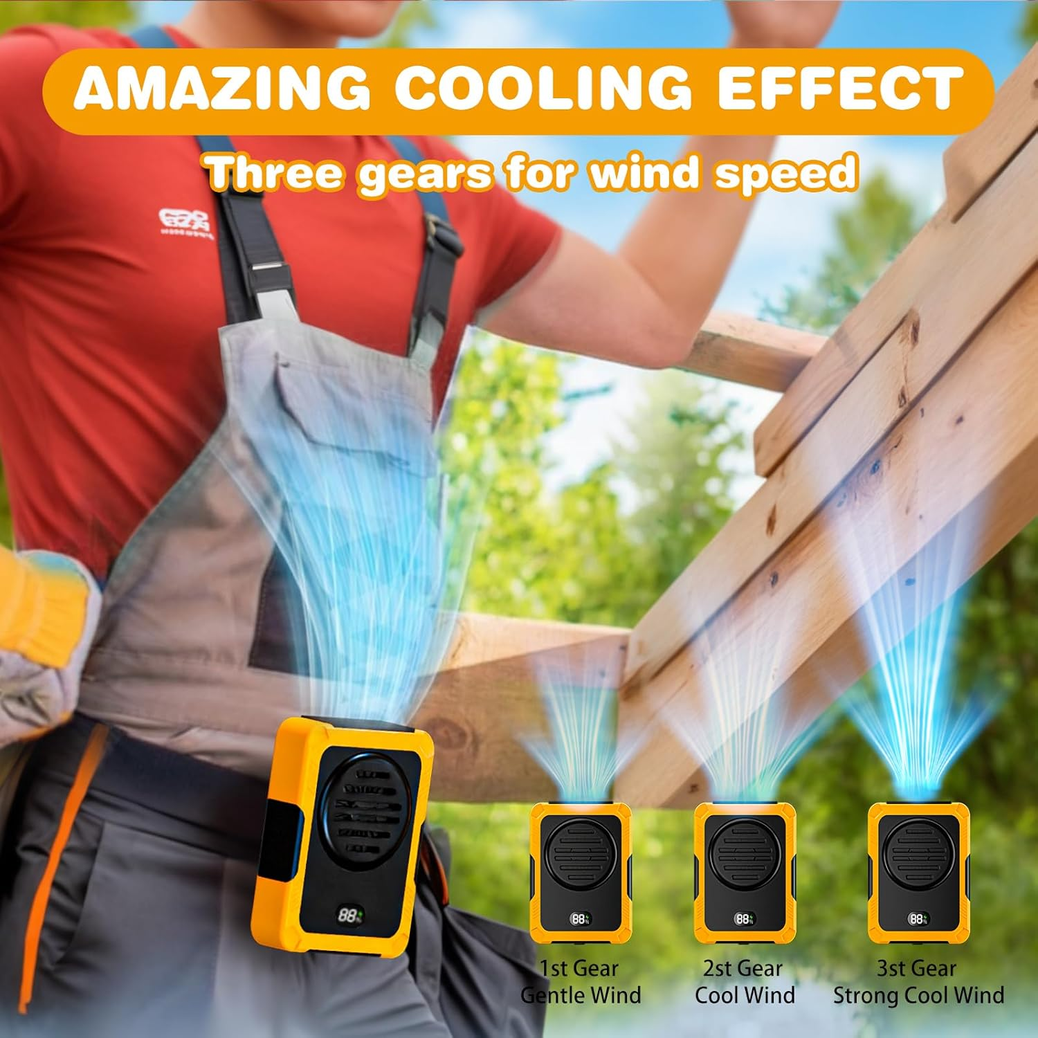 Blue Collar Breeze - Portable Waist Fan,New Waist Fan Clip on under Shirt Fan Portable Waist Fan for under Shirt Outdoor,Blue Collar Fan,3 Speeds, Clip-On Fan for Outdoor Use (Orange)