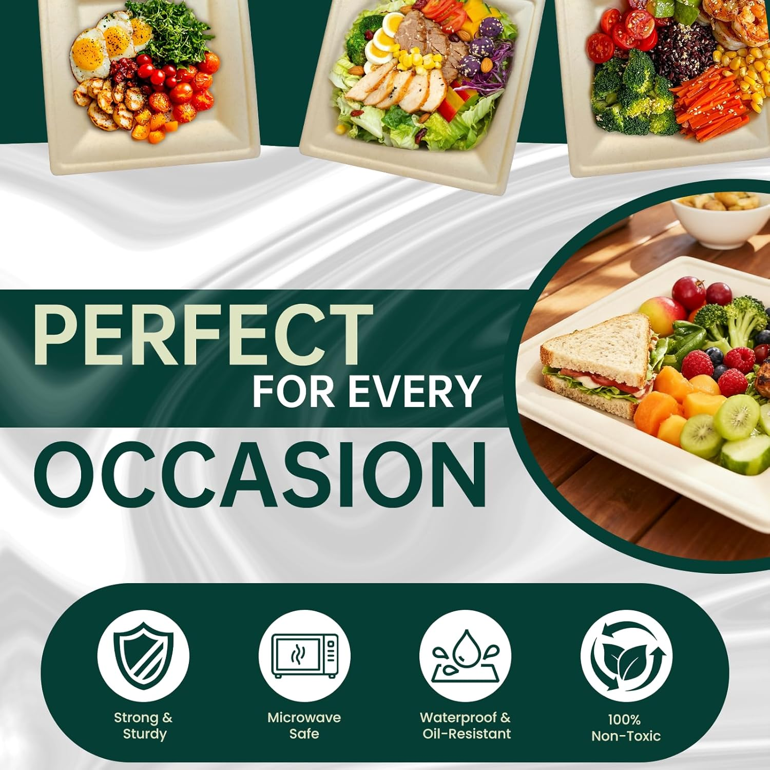 HEY BANK Disposable Paper Plates Set - 300 Pcs Party Plates Eco Friendly Dinnerware Set for 50 Guests - Biodegradable Plates, Forks, Knives, Spoons and Paper Napkins for Birthday, Camping, Wedding image number 2