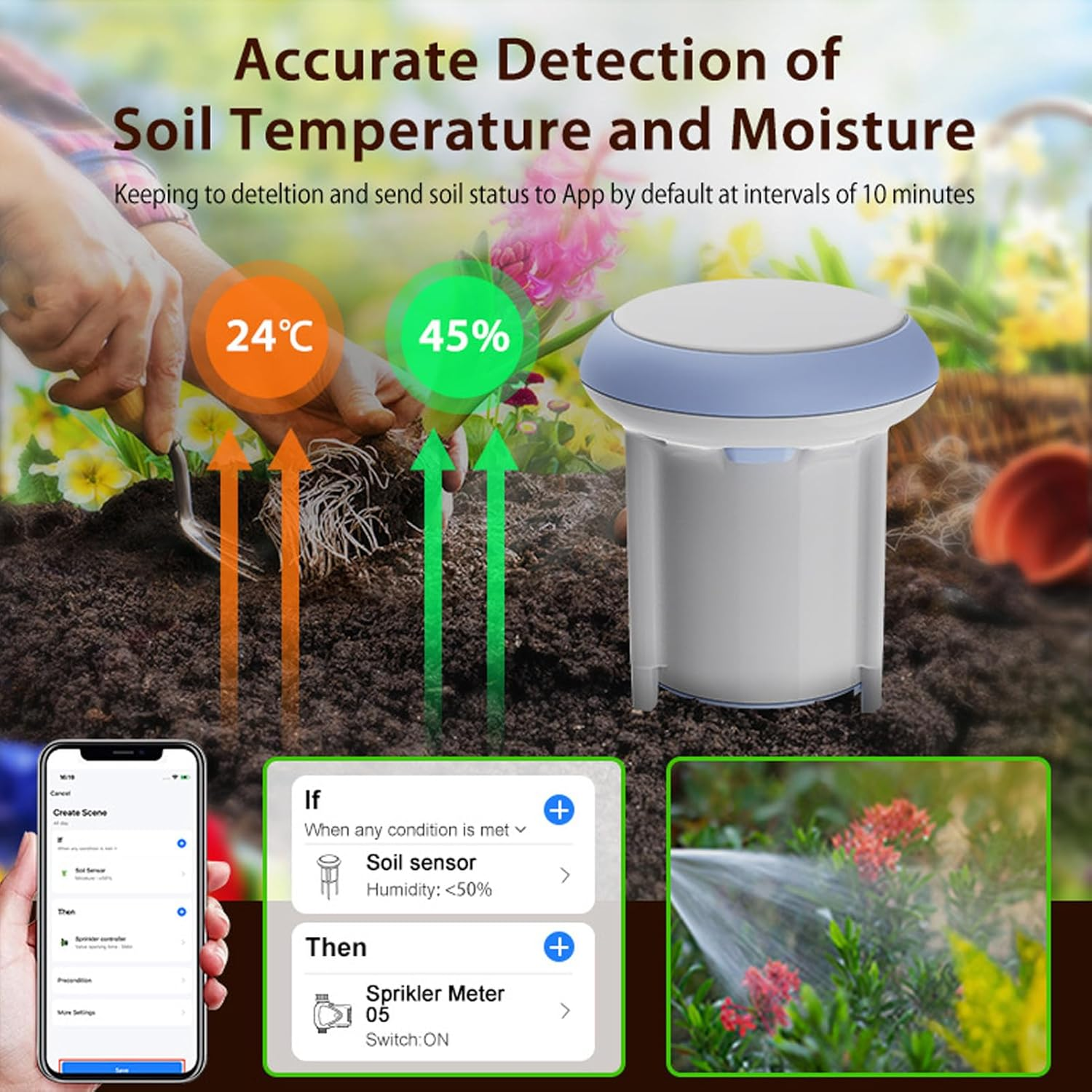 Marhynchus Solar Powered Soil Moisture Temp Sensor Wifi IP65 Waterproof Indoor Outdoor Plant Monitor Compatible with Smart Life Garden Farm Hygrometer image number 1