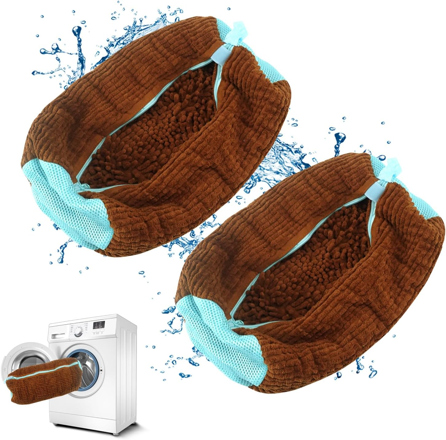 QUMOX Shoe Laundry Bag for Washing Machine and Dryer, Durable Reusable Shoe Washing Bag with Plush Zipper Cover, Ideal for Sneakers, Gym Shoes, Tennis Shoes, Delicates, and Slippers, Yellow 2-Pack