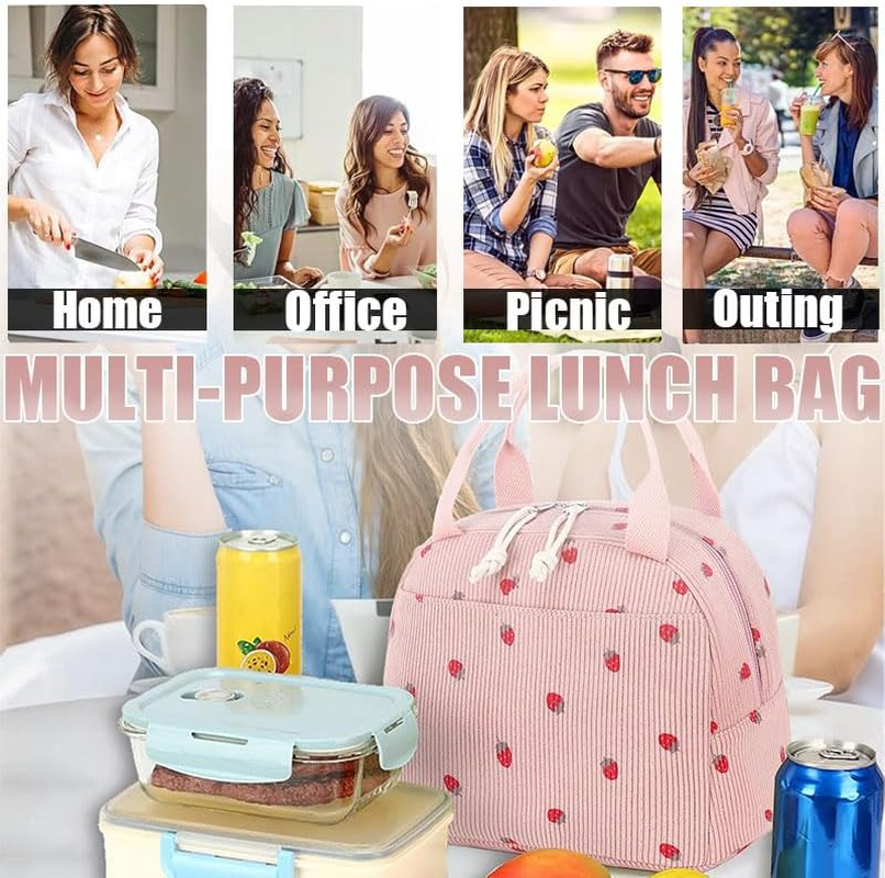 Insulated Lunch Bag for Kids - Adults, Reusable Corduroy Lunch Box Tote Bags, Leakproof Cooler Bag for Work Office Picnic School Travel BBQ image number 5