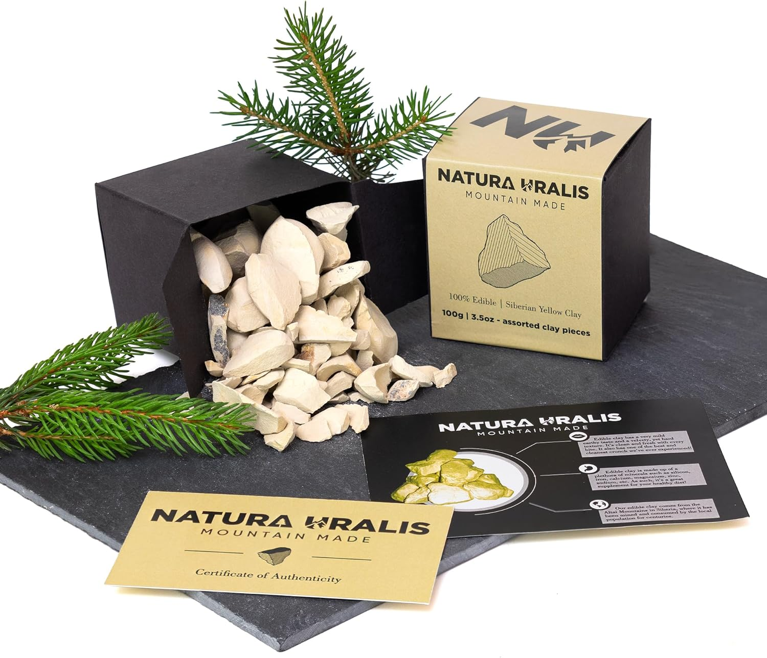 Natura Uralis Siberian Yellow Clay | 100G of Natural Yellow Clay, Pastel to Golden Yellow - Amazing Crunch, Satisfying Earthy, Velvety and Firm Texture, ASMR Sensation image number 1