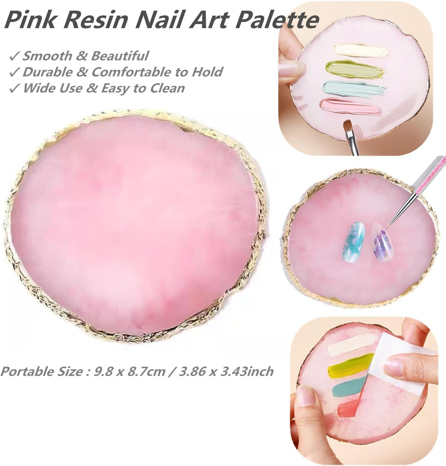 Resin Nail Art Palette with 5 Pcs Nail Art Painting Drawing Brushes, Nail Polish Mixing Palette Double-Ended Dotting Pen Nail Art Liner Brush Nail Drawing Brushes for Nail Art Design image number 3