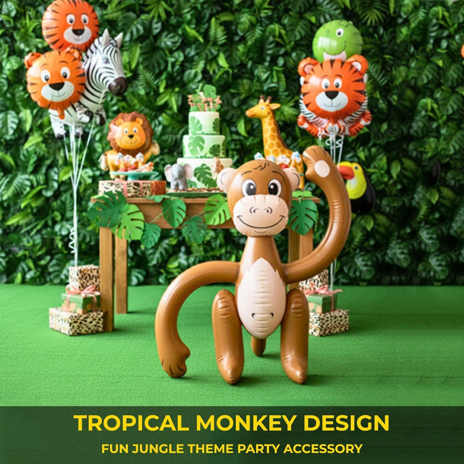 SHATCHI Inflatable Blow up Brown Monkey Chimp Tropical Summer Pool Beach Hawaiian African Fancy Dress Party Decoration Hen Stag Do Accessories, (1Pc-12Pcs), 2Pcs image number 4