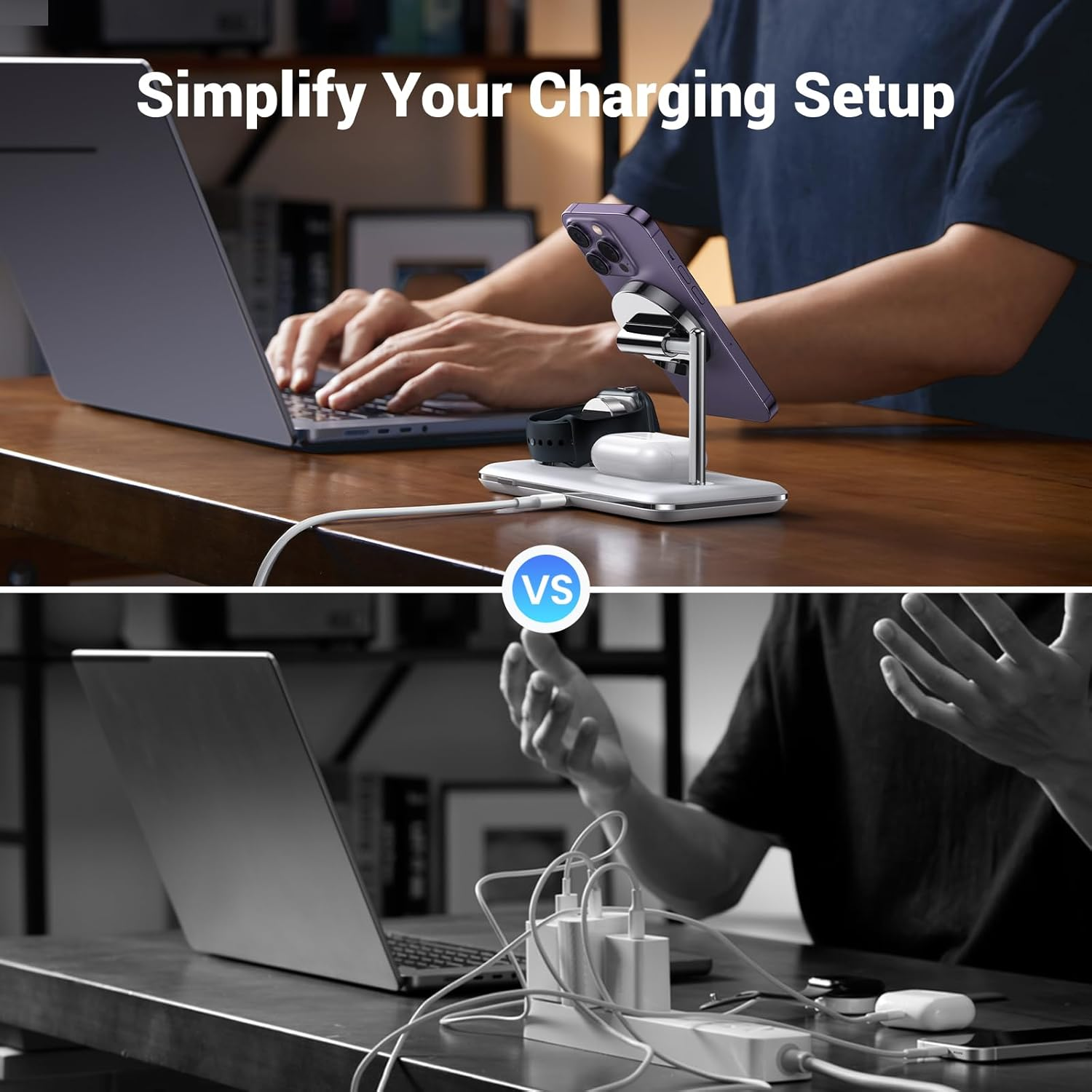 UGREEN Magflow Qi2 Wireless Charger, 25W 3 in 1 Charging Station, Fast Charge, Compatible for Iphone 16/15/14/13/12 Magsafe Series, Apple Watch, Airpods Series (No AC Adapter)