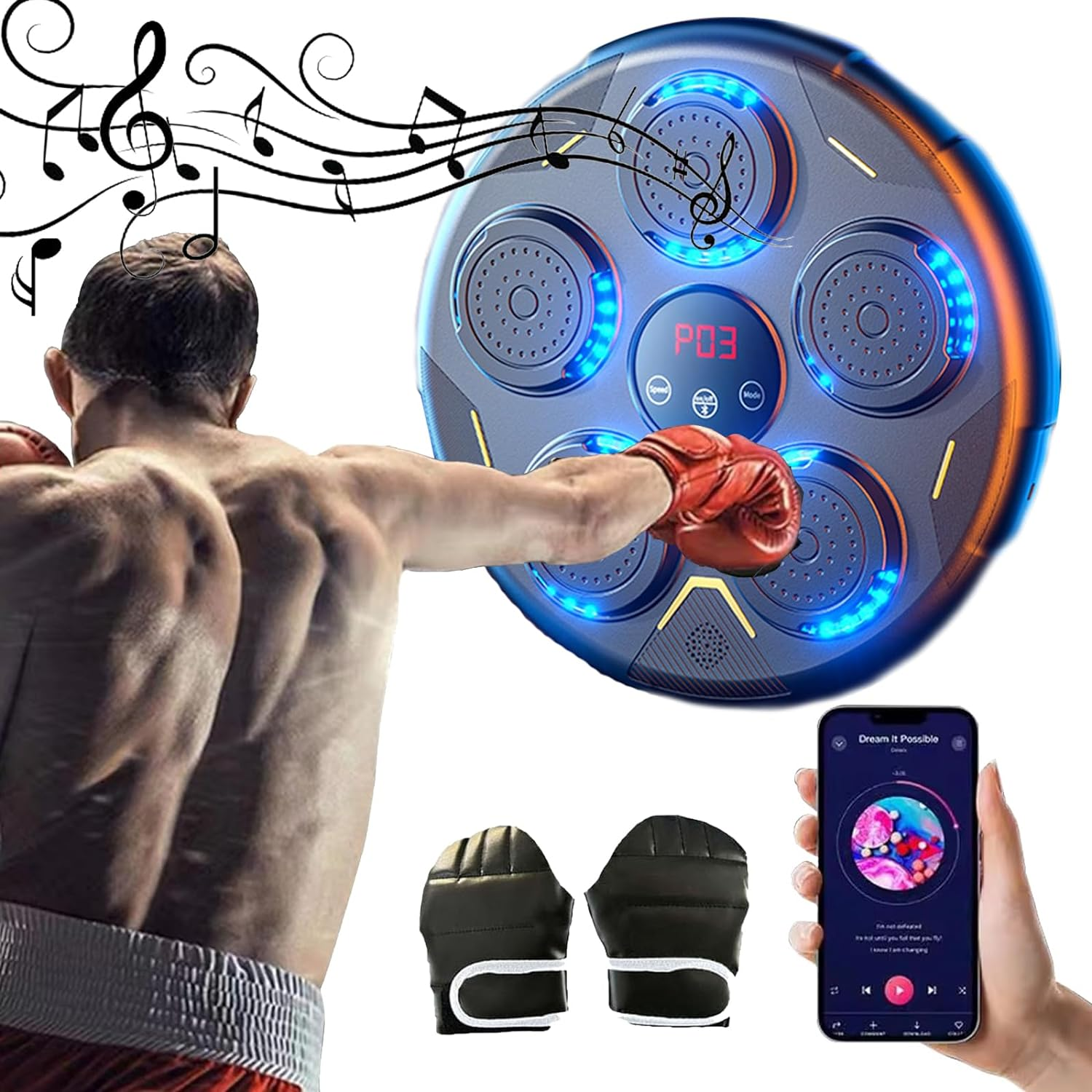 Music Machine, Bluetooth Smart, Training Punching Equipment Wall Mounted with Glove, Focus Agility Training Digital Wall Target Punching Pads Suitable for Kid image number 4