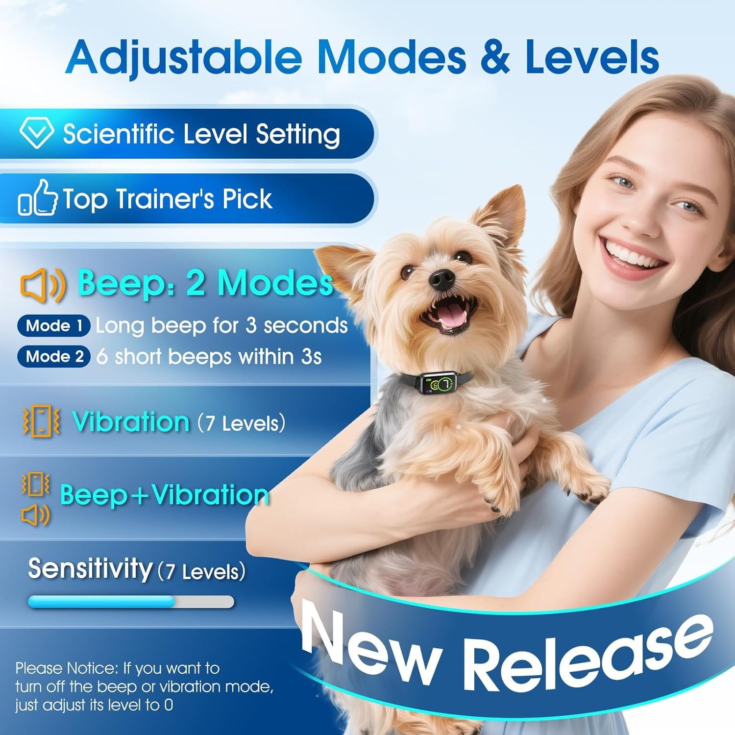 Bark Collar, Smart Dog Barking Collar, Automatic Dog Training Collar for Small Dogs 5-15Lbs, Medium, Large Dogs, Humane Stop Anti-Barking with Beep, Vibration & 7 Adjustable Sensitivity, IP67 Black