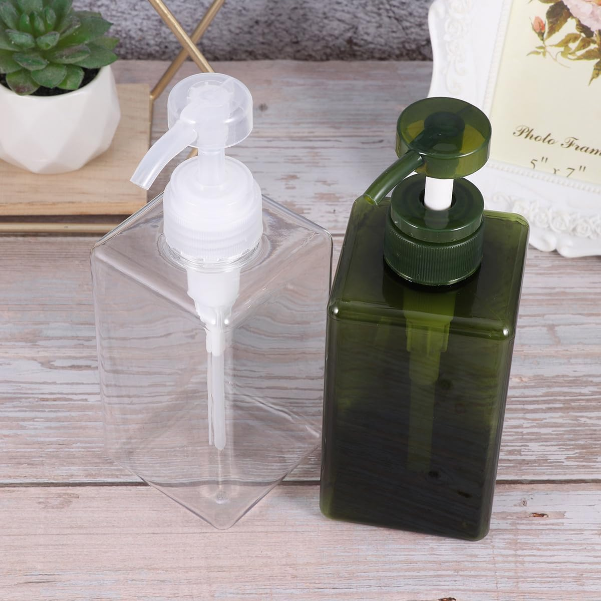 4Pcs 450Ml Pump Bottles Set for Shower Gel and Shampoo Storage, Refillable Empty Containers in Brown, White, Dark Green, for Travel and Home Use image number 4