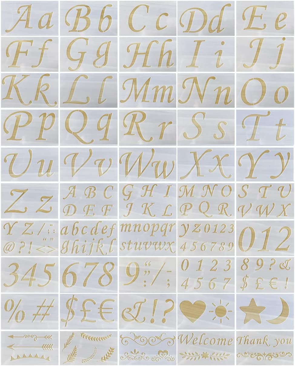 50 Pack Plastic Letter Stencils Alphabet Templates Number Symbol Sign Stencils for Painting on Wood Canvas Ceramic Wall T-Shirt Glass Arts Crafts image number 2