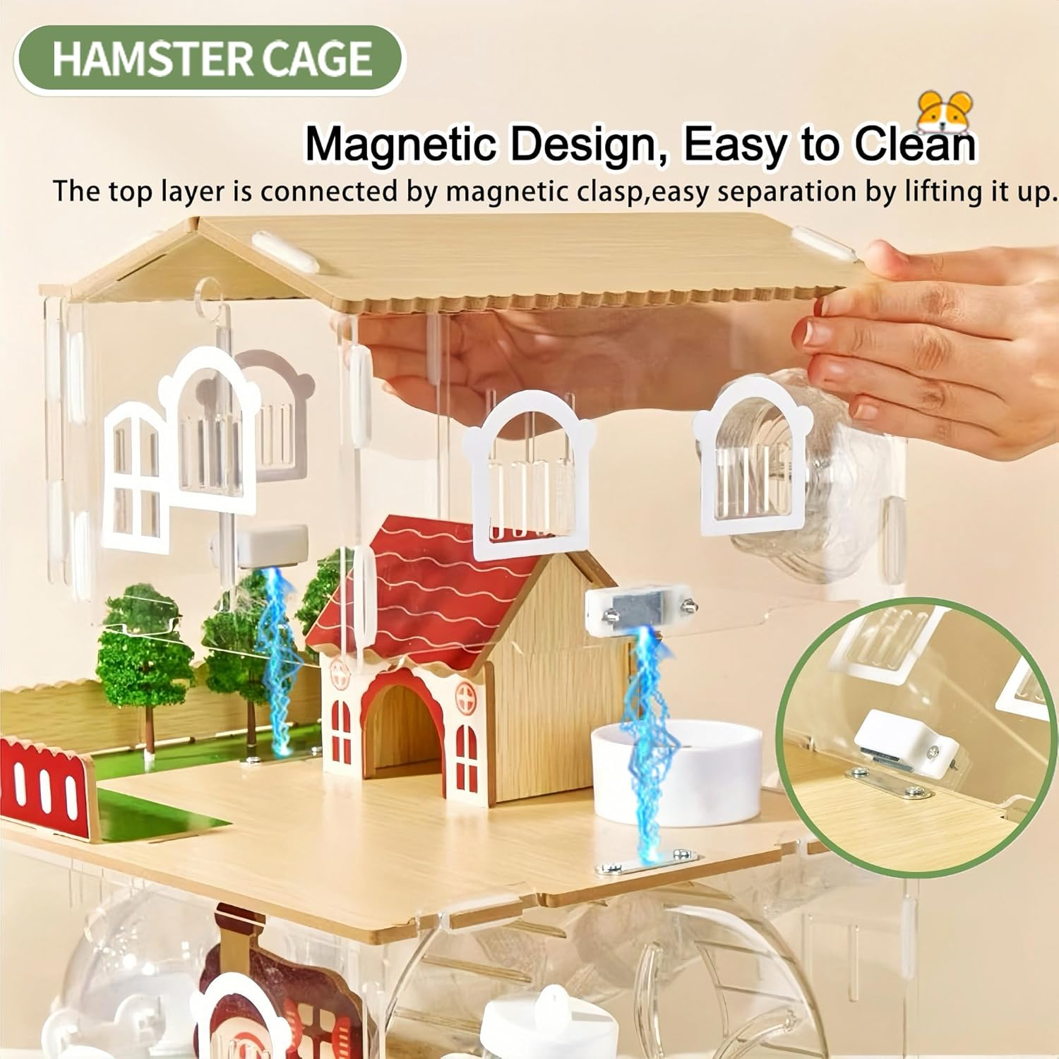 Acrylic Hamster Cage with Accessories, 34Cm L X 25Cm W X 38Cm H, 12-In-1 Clear Garden Style Mouse Enclosure (2-Layer)