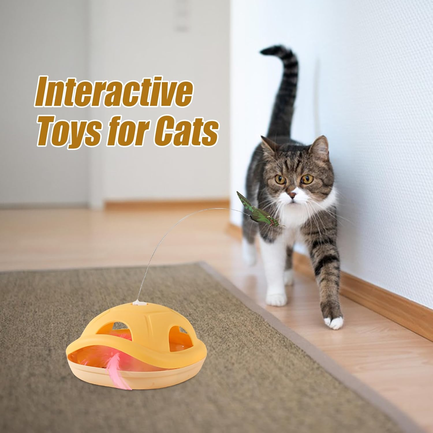 Cat Toy Wand - Automatic Cat Toys | Self-Moving Pet Teaser Wand with Butterfly for Boredom Exercise Kitten Development Entertainment Hunting Simulation image number 3