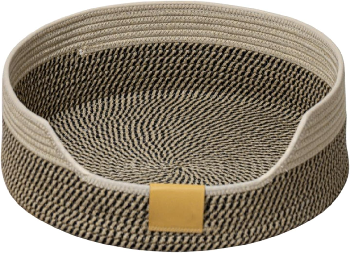 CAPASTEC Woven Cat Bed, 50 Cm Diameter, Foldable Basket Nesting Site, Breathable Pet Lounger, Claw Abrasion-Resistant Universal Kitten Bed, Black Khaki