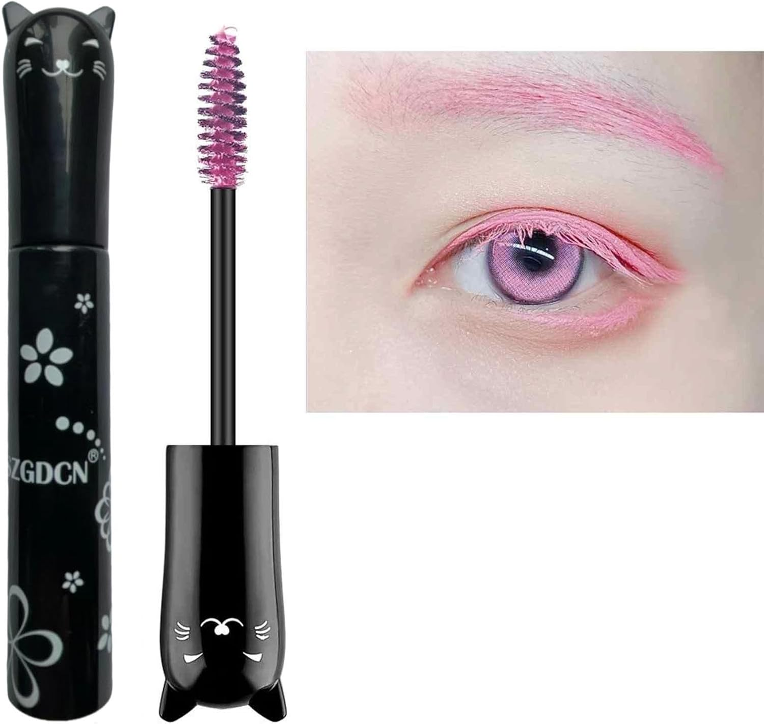 (Pink) - Cat Eye Mascara Eyes Makeup Colour Mascara Waterproof Fast Dry Eyelashes Curling Lengthening Makeup Eye Lashes Party Stage Use (Pink)