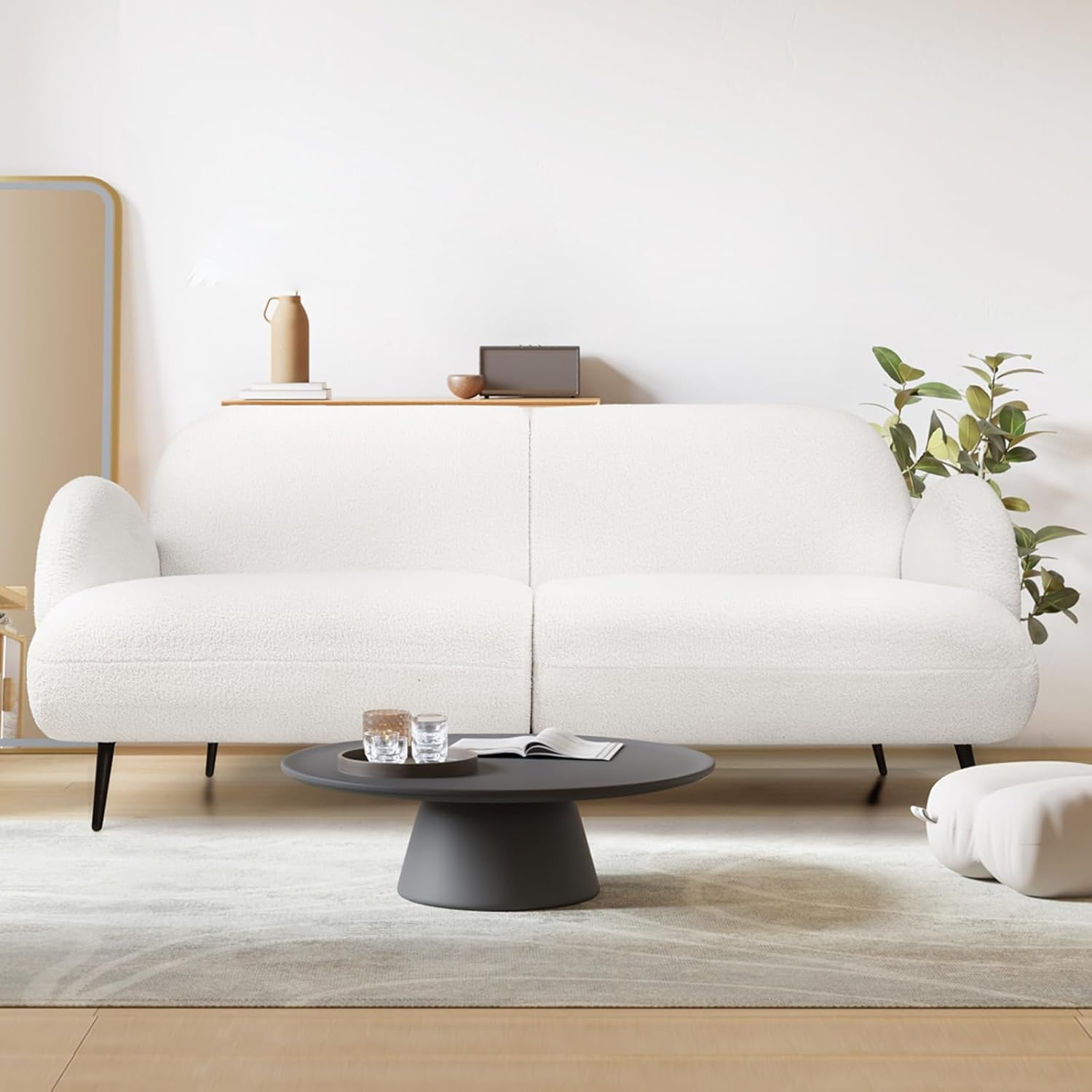 LEVEDE 3 Seater Sofa, Soft Upholstered Boucle Sherpa Fabric Loveseat Sofa Couch, Comfy Recliner Sofa Lounge, Spare Bed for Guest Room, Living Room, Office, Studio, Load up to 250Kg (188Cm, White) image number 3