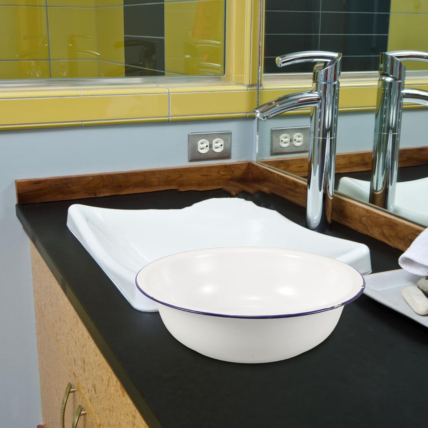 TOVINANNA Enamel Basin 30 Cm Foot Bath Basin for Soaking Feet Metal Foot Soak Tub Foot Bucket Laundry Wash Basin Old Fashioned Footbath for Home Spa Pedicures