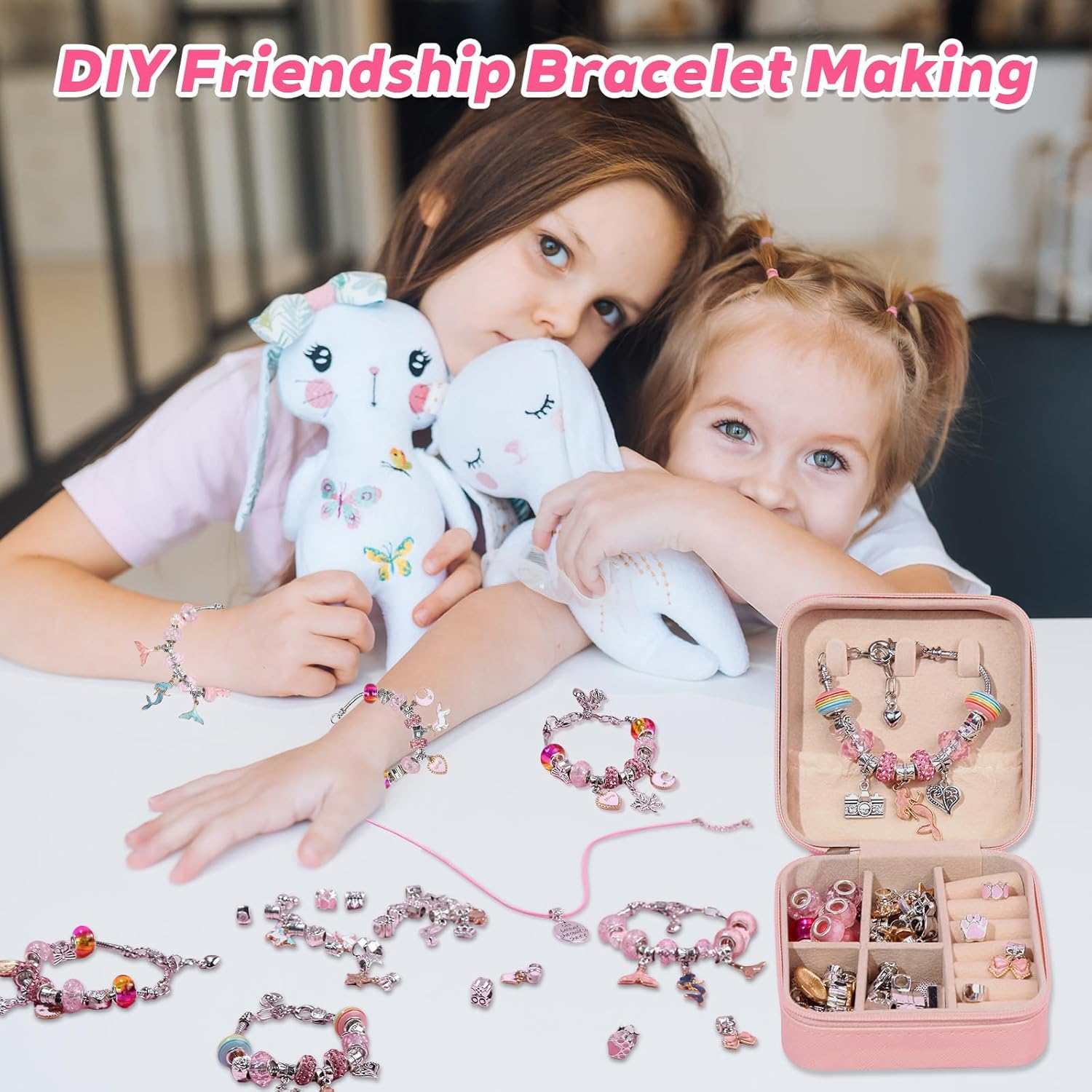 Bracelet Jewellery Making Kit 73Pcs, Kids Toys Girls That Inspires Creativity and Imagination, Crafts for Girls Ages 6-12 with Charm Making Kit Perfect Gifts for 6 7 8 9 10 Girl Self-Expression! image number 3