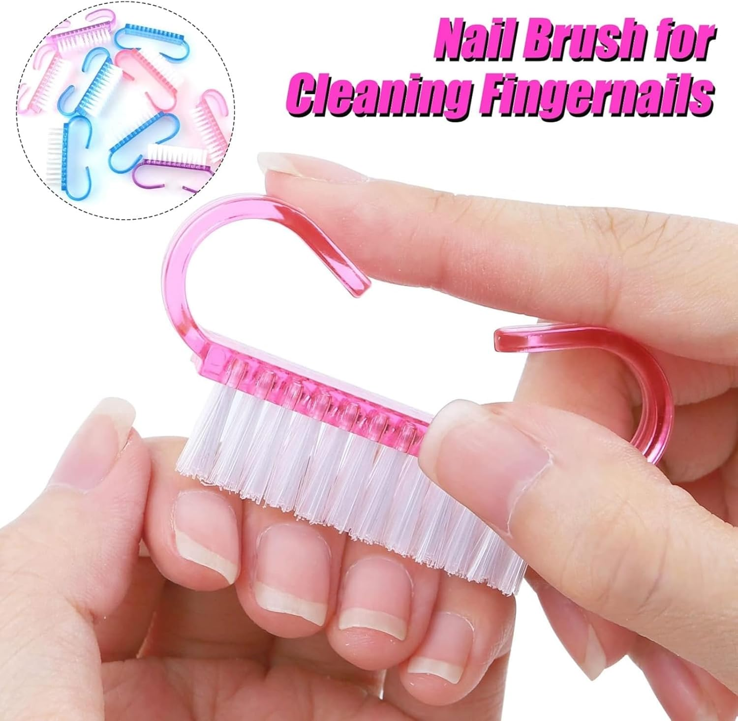 TAVVKE 8 Pcs Nail Brushes, Nail Cleaning Brush Plastic Handle Scrubbing Brush Eco Friendly Fingernail Brush with Soft Bristles Nail Manicure Dust Brush for Hand Toes Nail Home Garden Salon image number 1