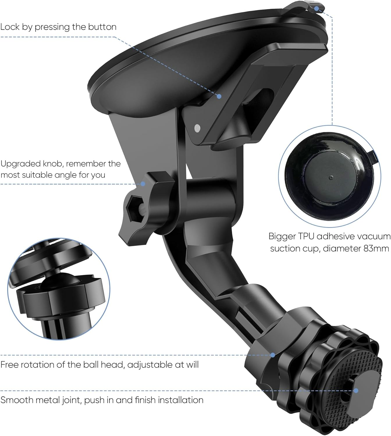 Pixelman Backup Camera Monitor Mount,(7/9 Inch) Large Dual Suction Cup Reverse Camera Monitor Mount,Windshield Holder for Rear View Monitor,Car Display Monitor Bracket for Rvs,Trucks,Vans image number 2