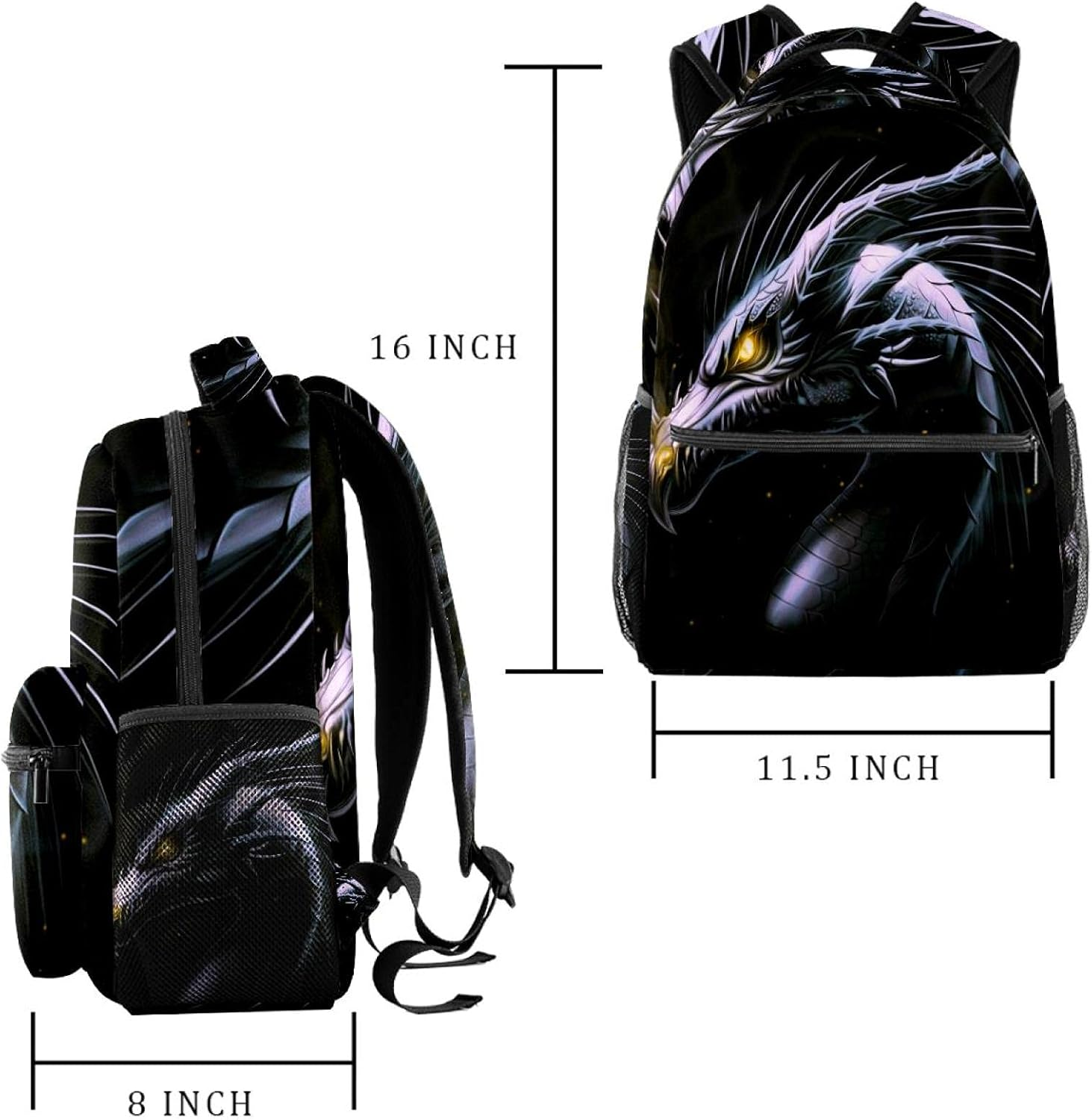 Black Dragon Head on the Black Background Backpack Students Shoulder Bags Travel Bag College School Tote Backpacks image number 5