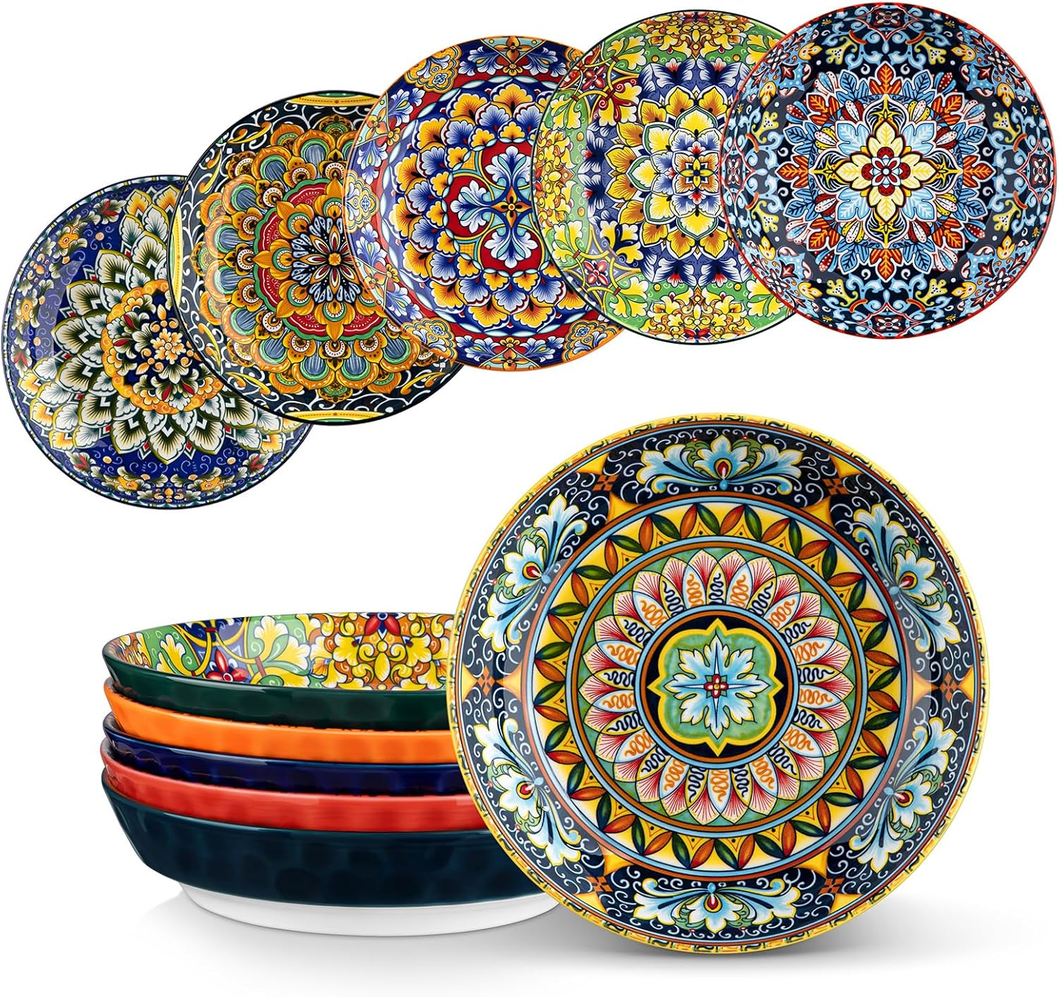 Vancasso Pasta Bowl Set, Ceramic Salad Bowls of 6, 32 Oz Large Corlorful Serving Bowls for Kitchen, Dishwasher & Microwave Safe Soup Bowls, Pasta Plates image number 4