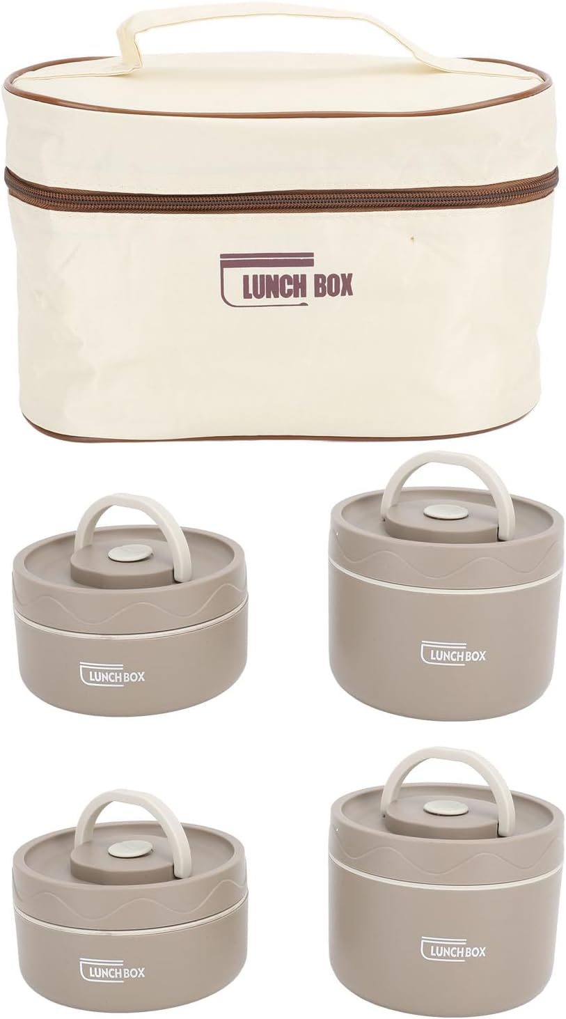 Thermal Bento Box Lunch Box Set, Portable Insulated Lunch Container for Adults Kids School Work, Leakproof Stainless Steel Keep Warm Food Container with Bag, Lid, Easy to Carry