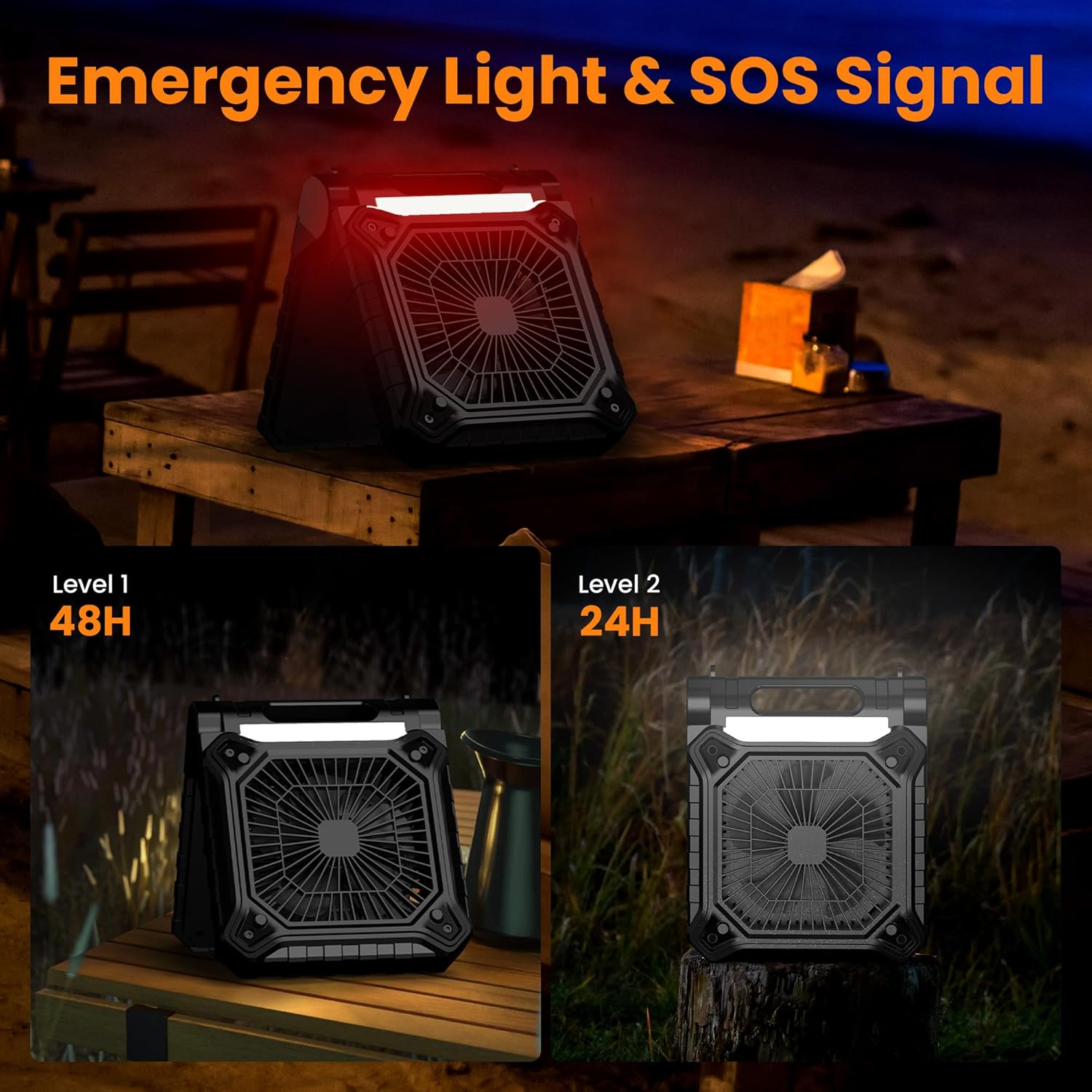 KITWLEMEN Solar Powered Fan - Rechargeable Battery Operated Camping Fan with Lantern, 38H Run Time, 3 Speed, 6H Timer, SOS Signal, Portable Desk Fan for Camping Fishing RV Trips Hurricane Power Outage image number 6