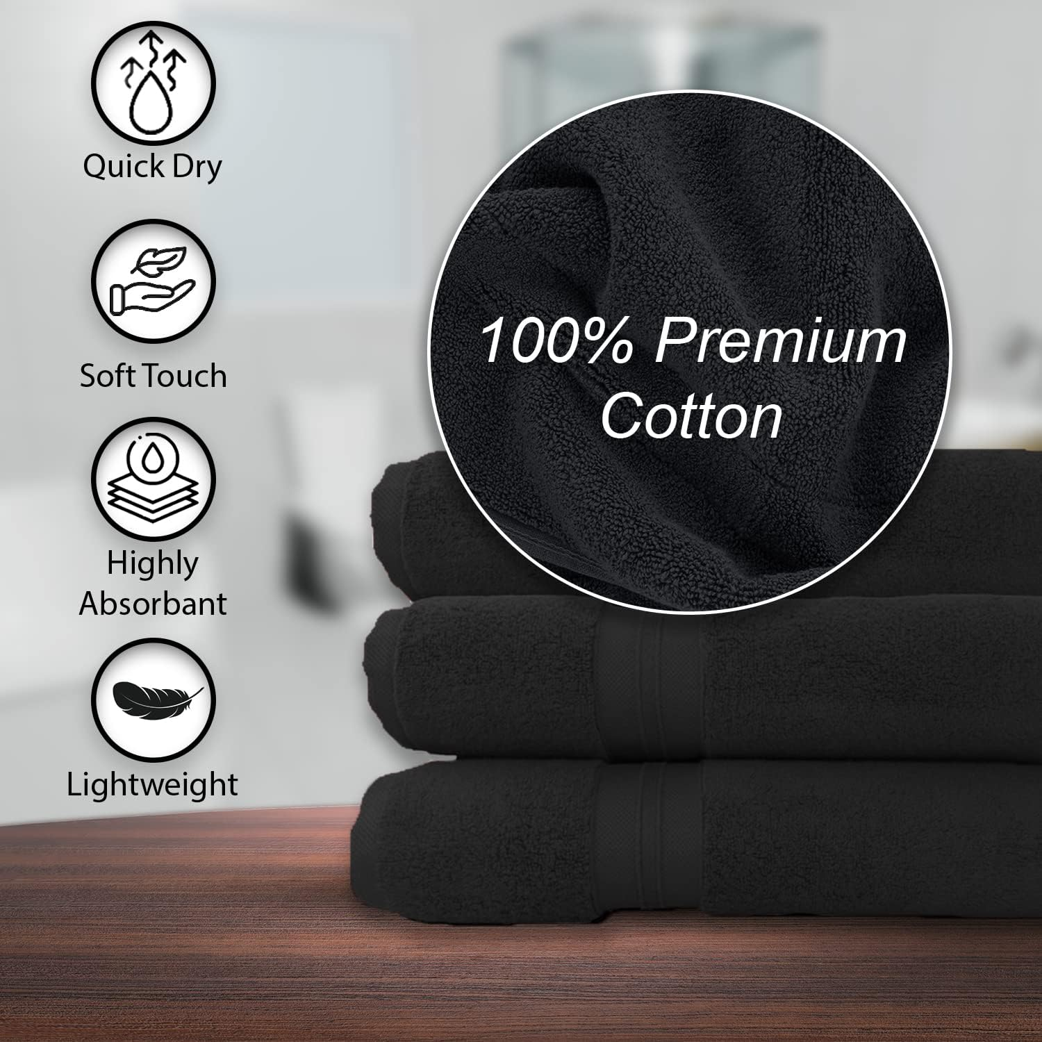 KAHAF COLLECTION 100% Cotton Bath Towels, Grey 24X48 Pack of 6 Towels, Quick Dry, Highly Absorbent, Soft Feel Towel, Gym, Spa, Bathroom, Shower, Pool, Luxury Soft Towels Light-Weight - Grey image number 3