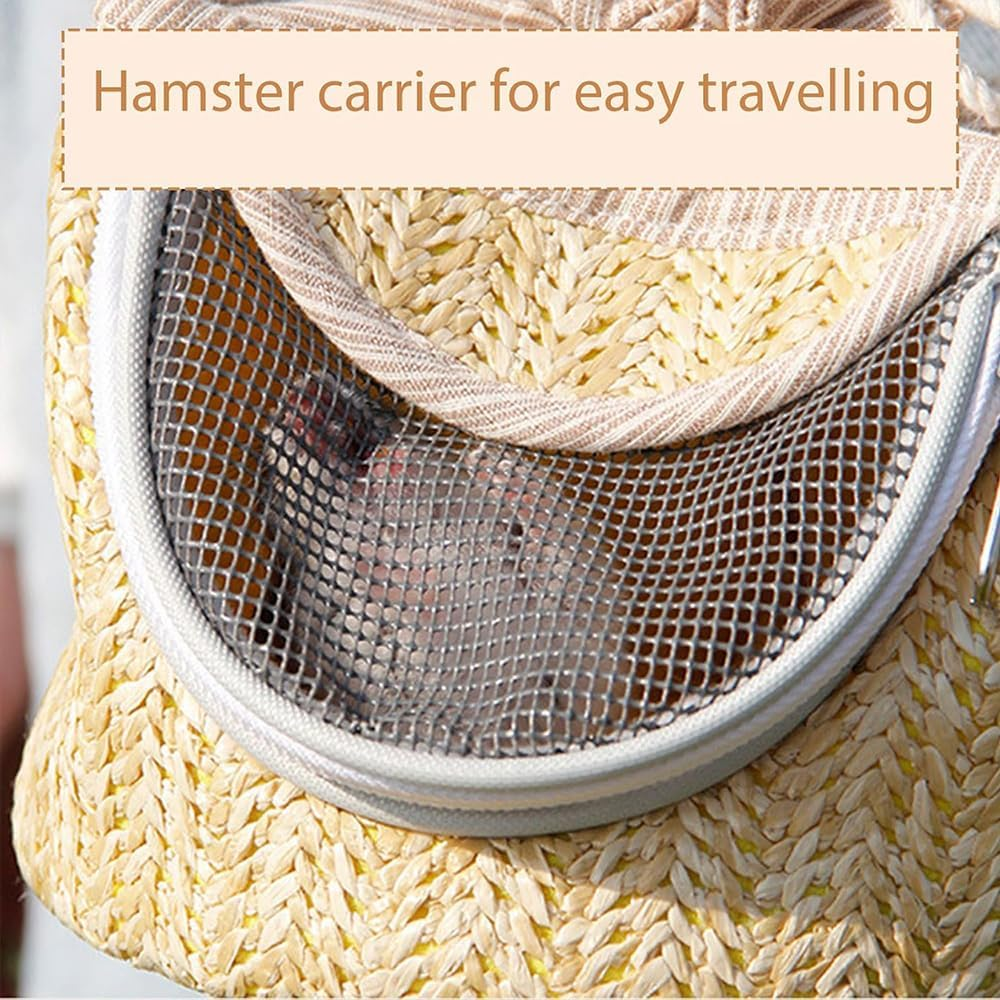 Small Animal Carrier Bag - Portable Breathable Straw Mesh Pet Carrier for Hamster, Guinea Pig, Bunny, Rat, Bird, or Small Pets - Lightweight Travel Outgoing Bag image number 2