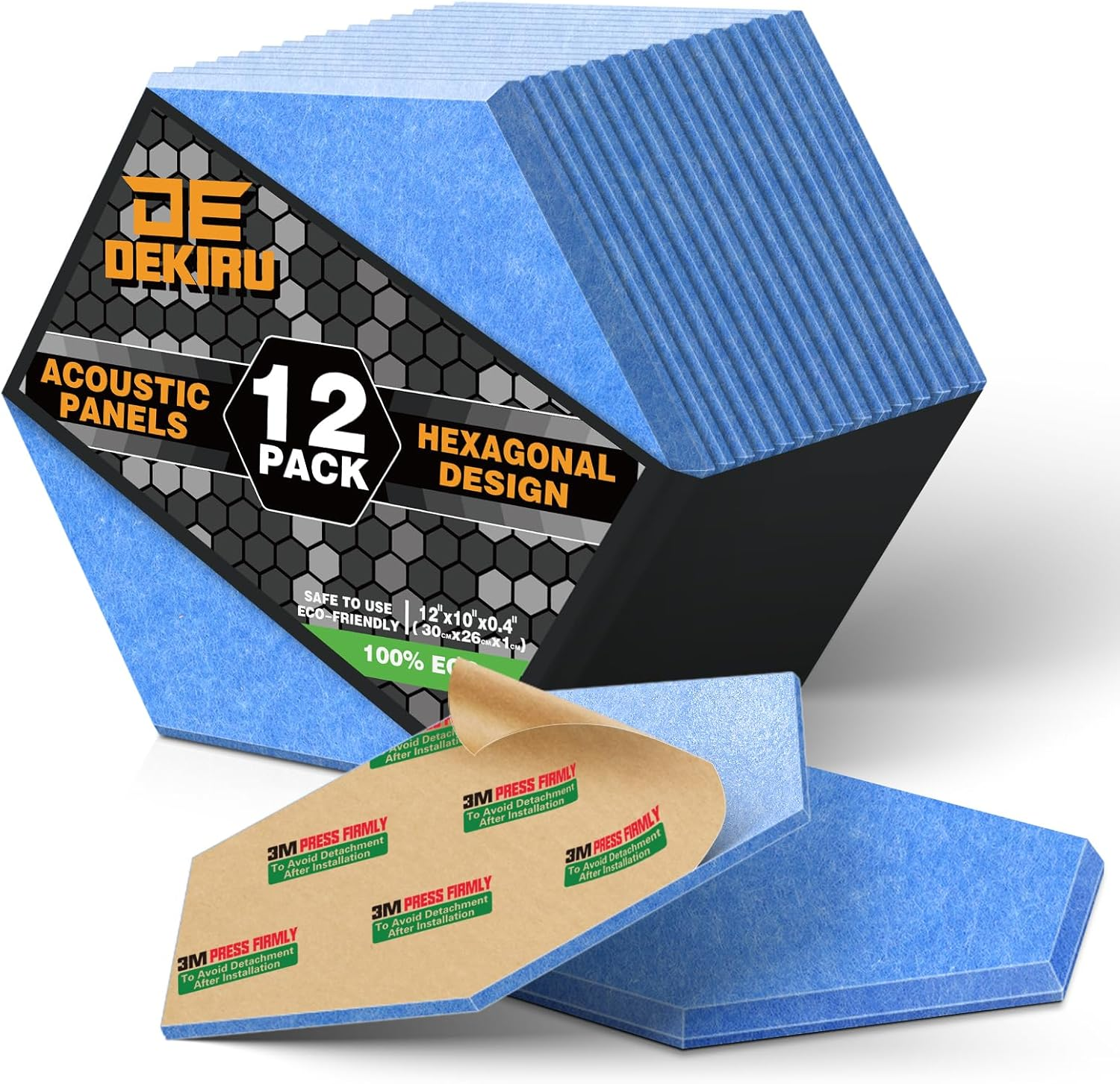 DEKIRU 12 PACK Acoustic Panels, Sound Proof Foam Panels Hexagon Self-Adhesive 12"X10"X0.4", Flame Resistant Soundproof Wall Panels, Sound Proof Panels for Walls, Home and Studio Equipment (Blue） image number 2