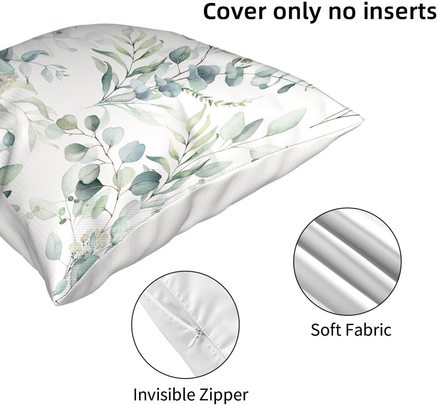 AEIOAE Spring Sage Green Pillow Covers 16X16 Inch Set of 2,Watercolor Eucalyptus Floral Throw Pillows Case,Seafoam Leaves Print Square Cushion Outdoor Leaf Decor for Home Sofa Bed (ZHH121001)