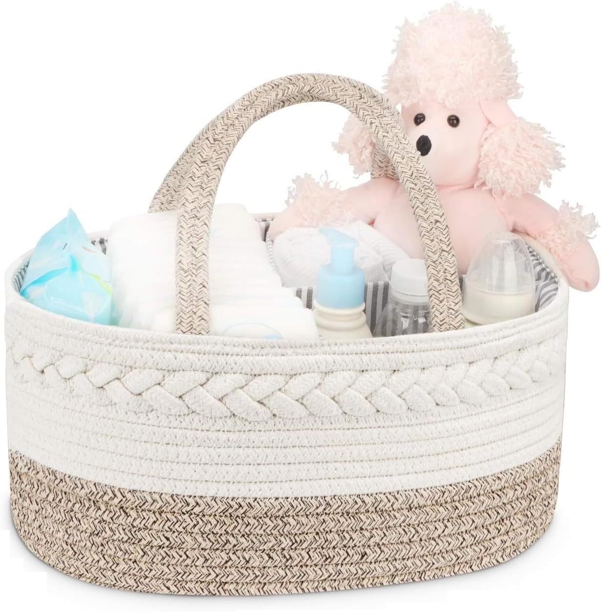 Baby Diaper Caddy Organizer, Cotton Rope Diaper Basket Caddy, Foldable and Portable Storage Basket, Nursery Storage Bin and Car Organizer for Diapers and Baby Wipes image number 5