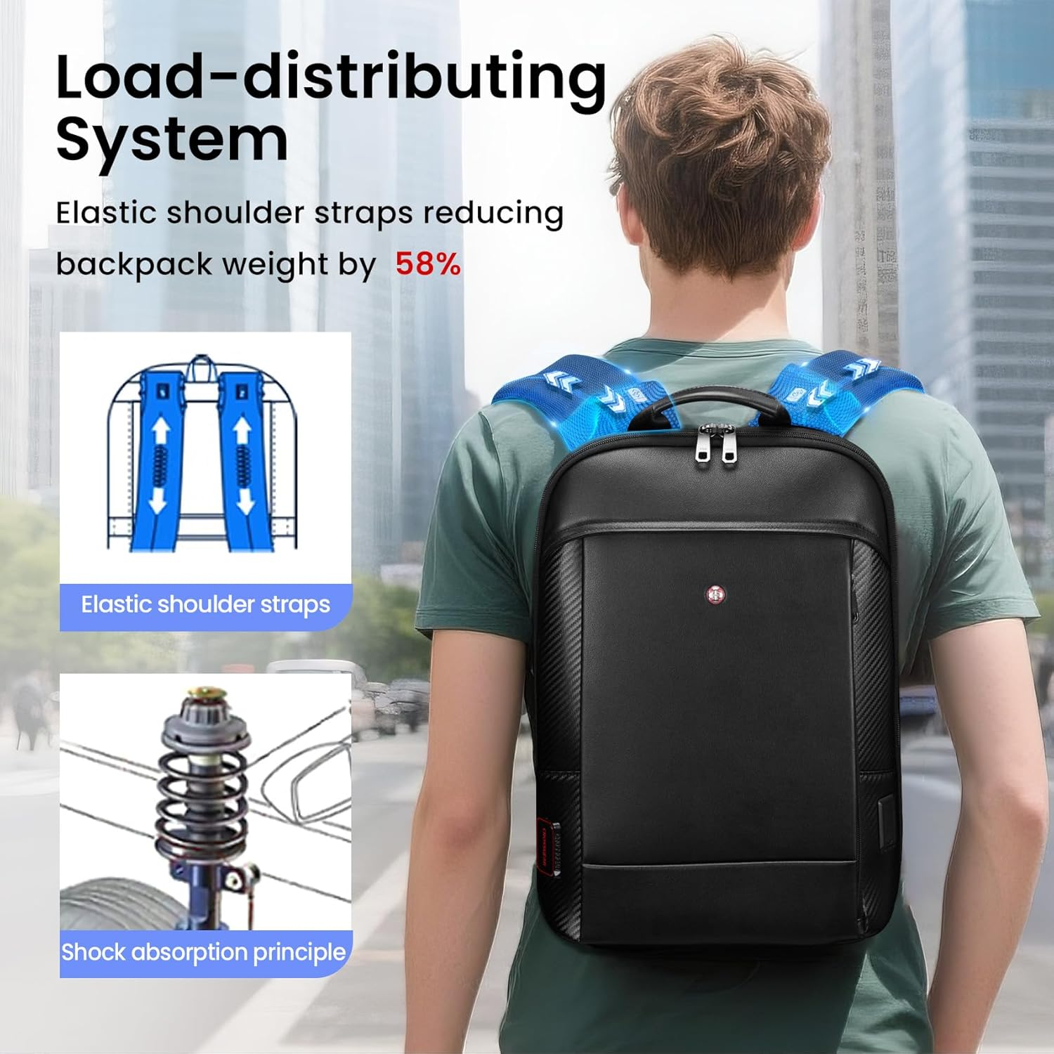 CROSSGEAR Classic Leather Backpack for Men, Lightweight Backpack with USB Charger for Office Work image number 5