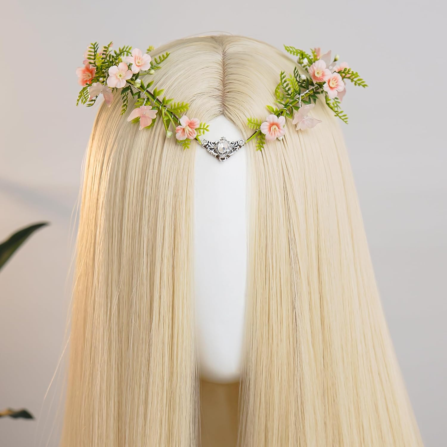 MOSTORY Pink Fairy Crown for Women, Floral Elf Headband with Butterflies for White Wedding Renaissance Fairy Cosplay