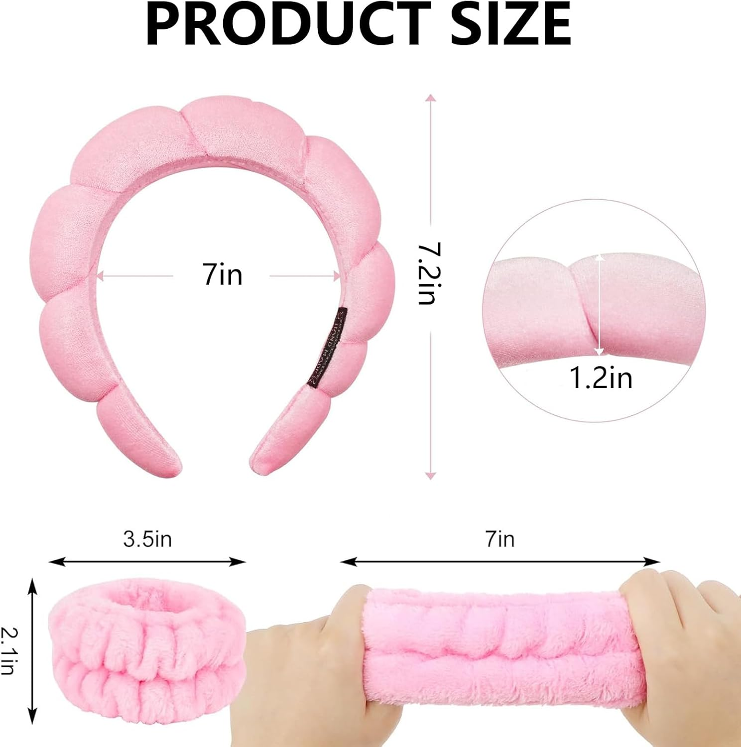 JOOTUEPO 3 Pieces Spa Headband for Washing Face, Elastic Hairbands Face Washing Wristband, Sponge Puffy Makeup Headbands for Women Girls Shower/Sports/Yoga (Pink) image number 6