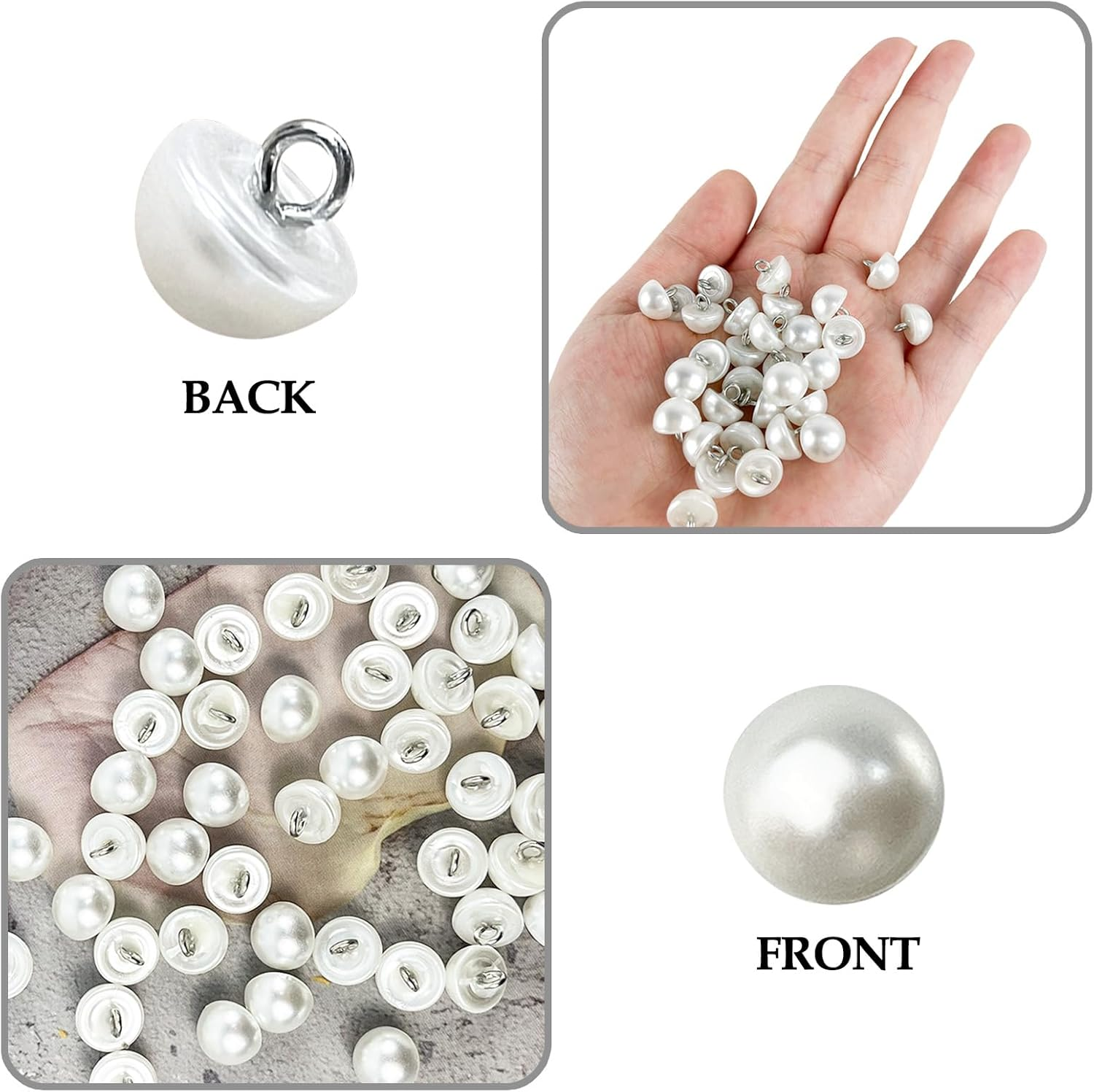 120 Pcs 10Mm Pearl Buttons with Shank round Pearl Buttons, Hole White Plastic Pearl Bead Decorative Buttons for Wedding Dress, Skirts, Gloves, Sweaters, Shirts, Hats, Scarves, Headbands Crafts (White) image number 2