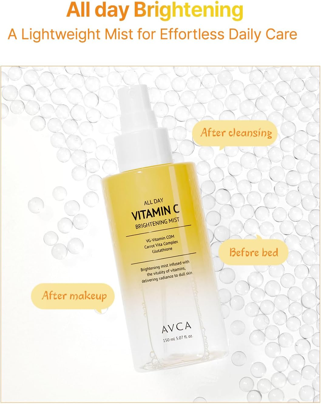 AVCA All Day Vitamin C Brightening Face Mist 150Ml &ndash; Hydrating & Revitalizing Facial Spray with Glutathione & Vitamin Complex, Korean Skincare for Radiant Soothing Glow image number 4