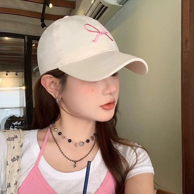 Bow-Tie Baseball Cap for Women Fashion Sun Hats for Women Trucker Hat Y2K Sun Cap Visor Cap Hiking Travel Trendy 2024 - Black image number 6