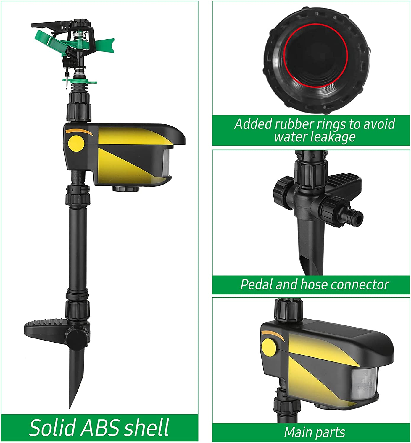 Solar Power Motion-Activated Sprinkler Animal Repeller with 3 Time Modes Adjustable Spray Angle & Sprinkle Distance for Garden Farm image number 2