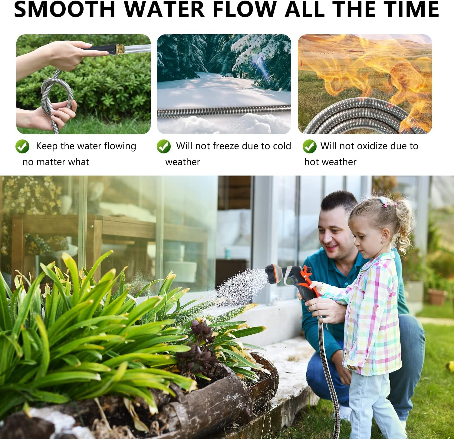 Short Stainless Steel Garden Hose 15 Ft &ndash; Lightweight Flexible Metal Garden Hose - Thorn Proof Steel Metal Water Hose with Solid Fittings for Garden, Outdoor (15Ft) image number 5