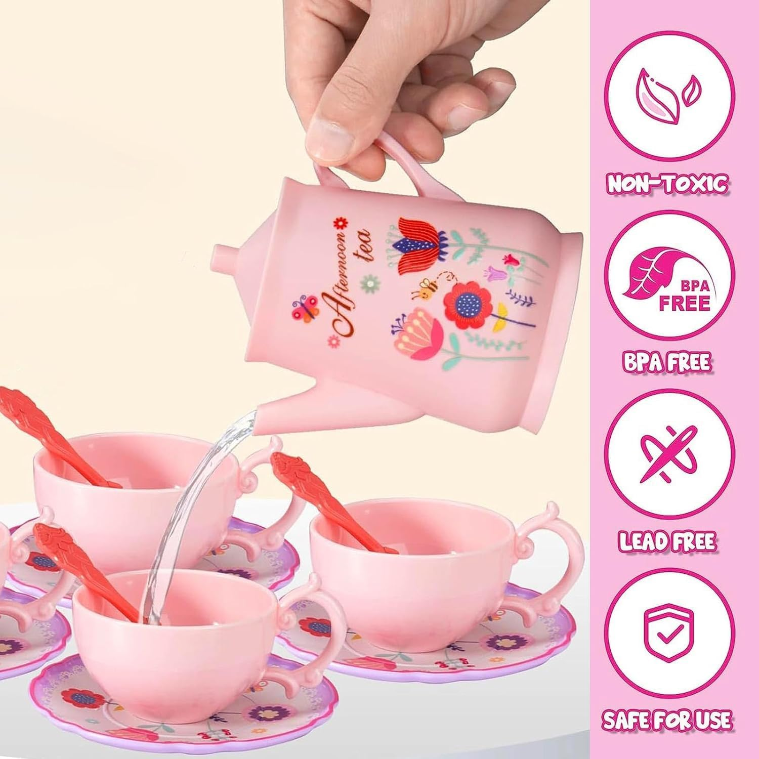 46Pcs Kids Tea Party Set for Little Girls, Princess Tea Time Toy for 3-8 Year Old Girls, Cute Princess Play Toddlers Tin Tea Set Birthday Toys Pretend Toys with Desserts, Flower Teapot, Carrying Case image number 1