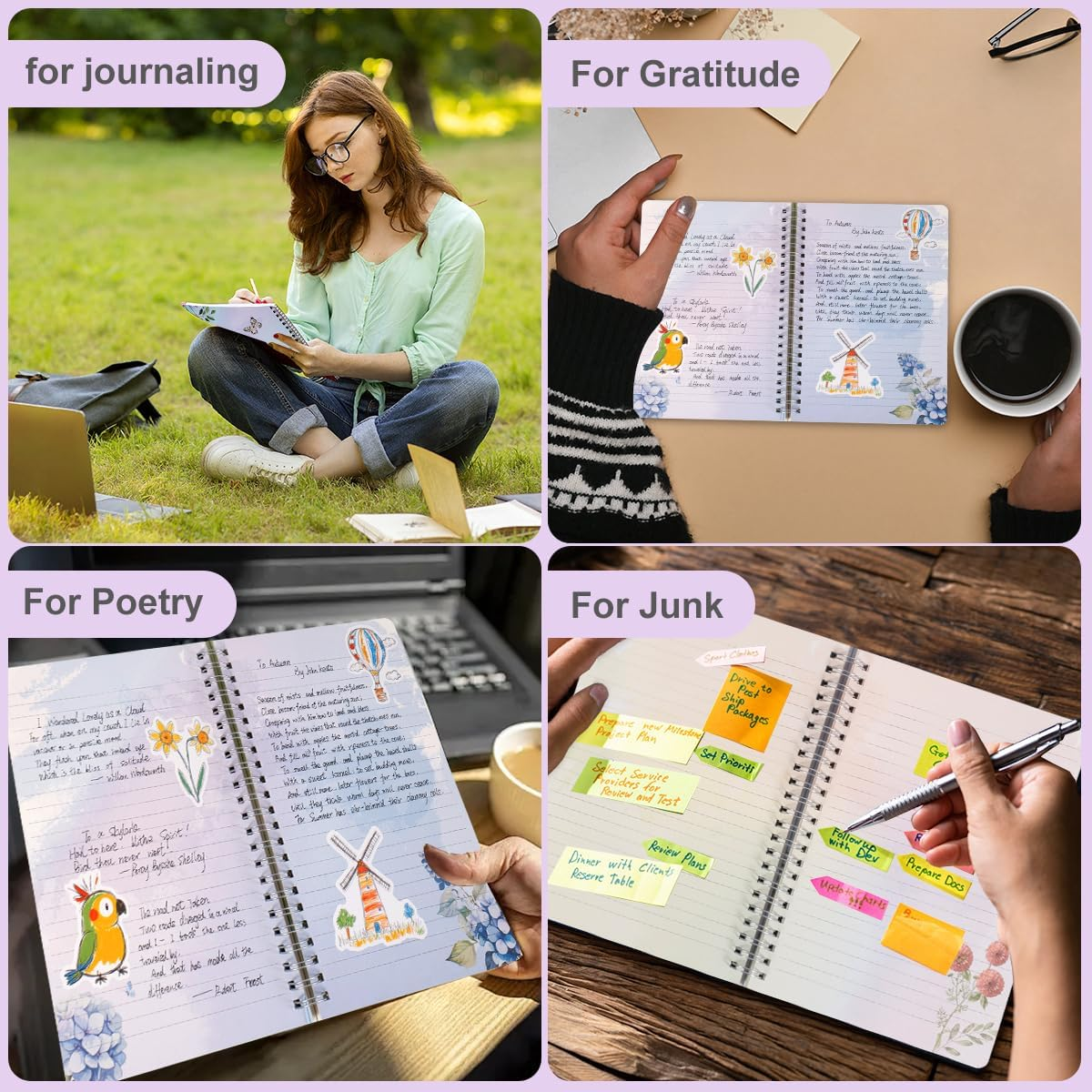 SIIXU Floral Spiral Notebook​​ - A5 College Ruled Journal with 160 Colorful Pages for Poetry, Work Notes & Daily Writing, Blue, Hardcover - Pink image number 2