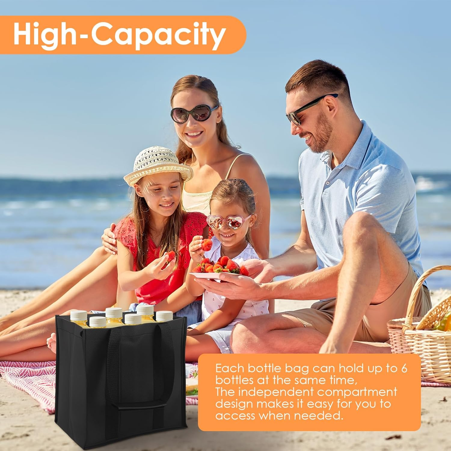 4 Pcs Wine Tote Bag, Reusable Nonwoven Wine Foldable Bottle Carrier Tote, with Sturdy Handle and Divider, Portable Wine Case, for Party Picnic Camping Traveling (6 Compartments) - 9 Compartments image number 5