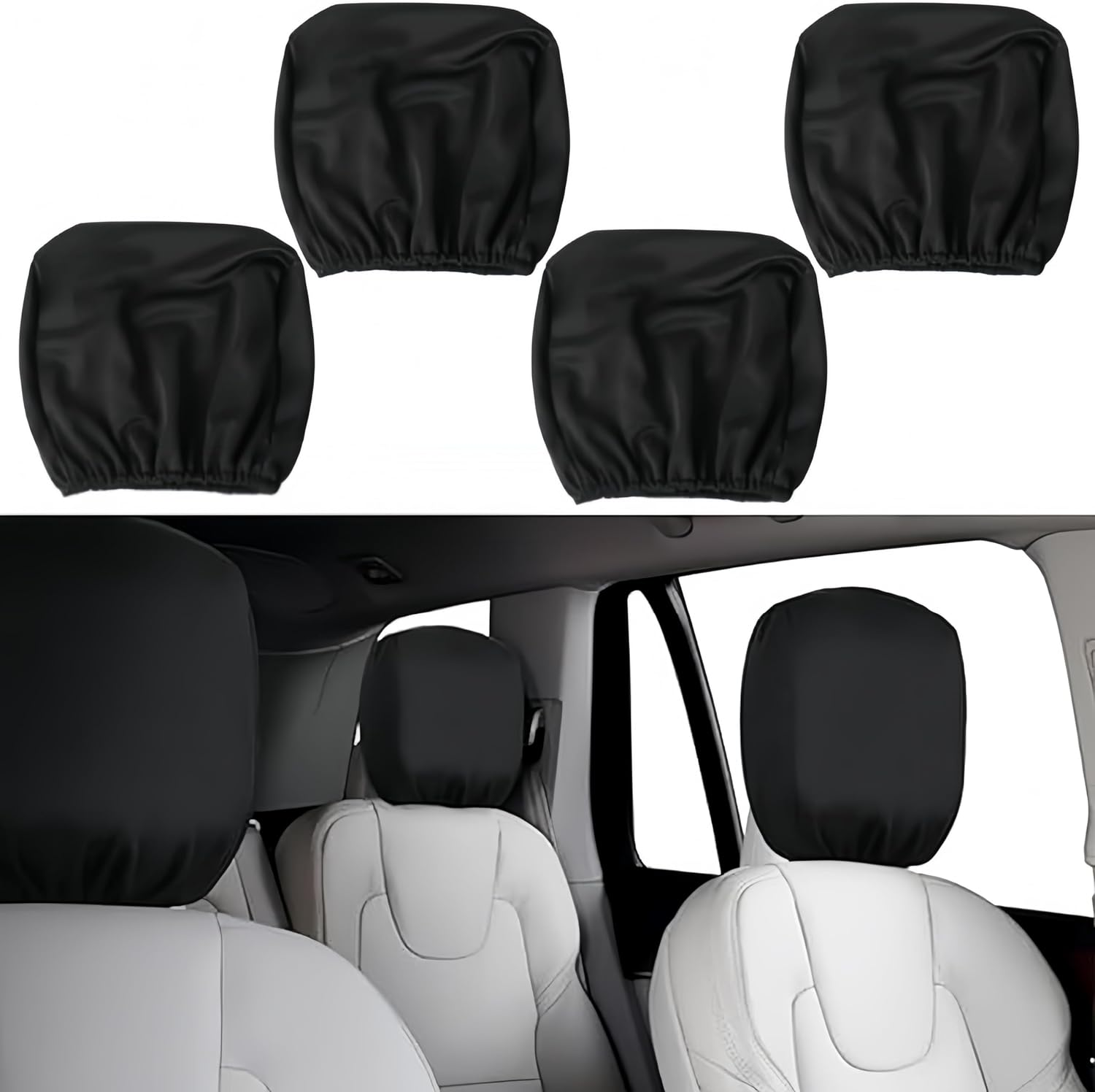 Car Headrest Covers, 4 Pcs Soft Head Rest Cover Protector, Dustproof Washable Head Rest Protector Cover with Elasticated Hems, Universal Car Seat Headrest Cover For, SUV, Truck image number 1
