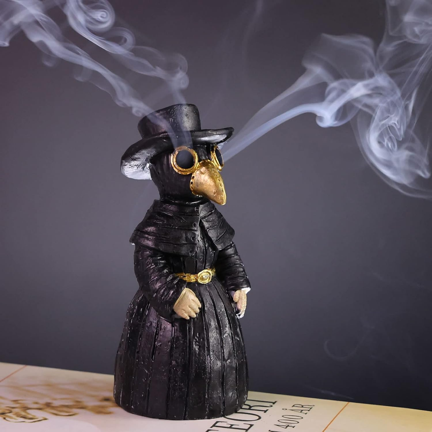 2024 Upgrade Plague Doctor Incense Holder, Plague Doctor Cone Burner Eyes Will Smoke, Handmade Craftfor Desktop Resin Ornament for Home Decoration, Effective Stress & Anxiety Relief. (Large Doctor)