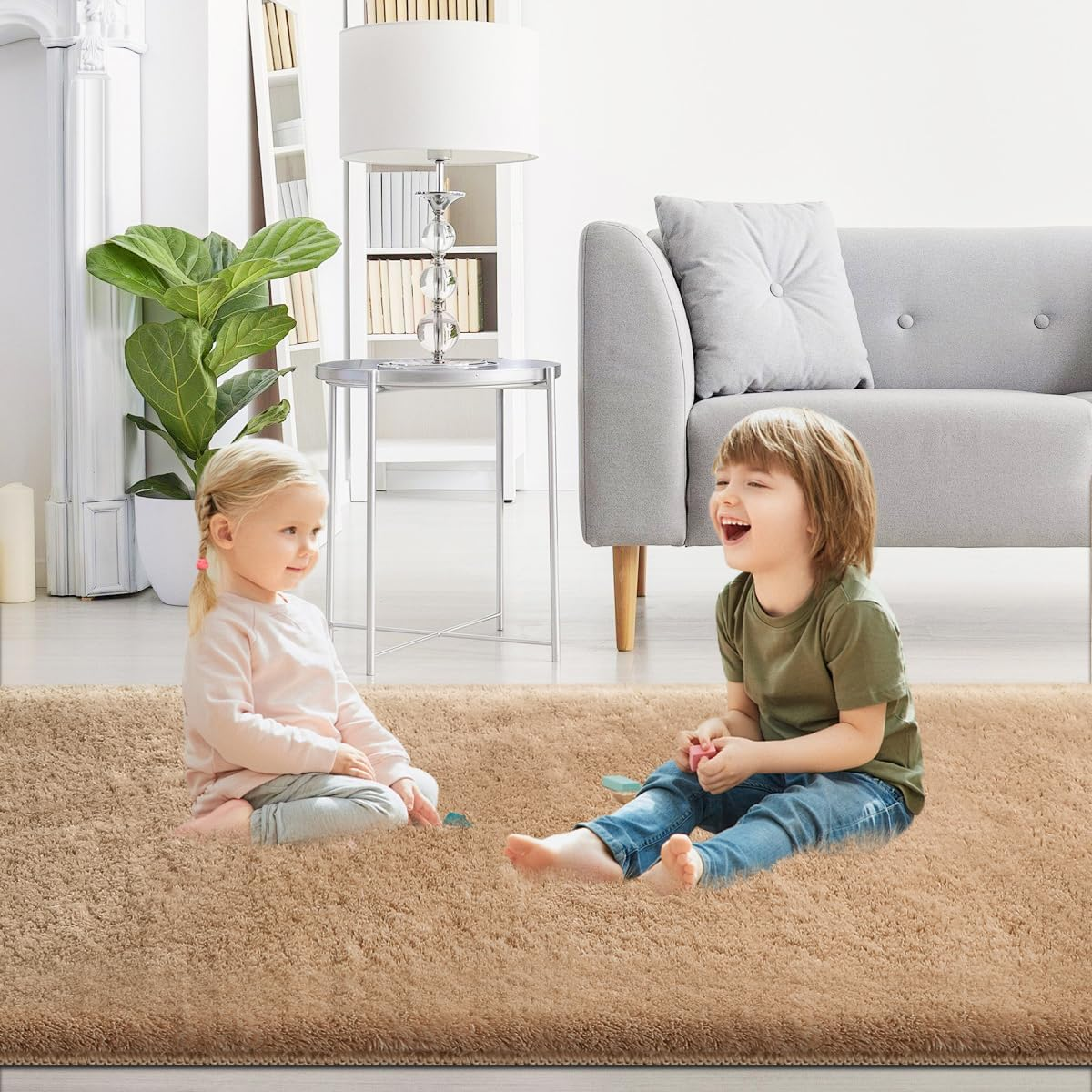 Soft Indoor Modern Shag Area Rug for Living Room Fluffy Rugs Anti-Skid Shaggy Rug Nursery/Dining Room/Home/Bedroom/Office Carpet Ultra Soft Floor Rug(Warm Sand, 61X91Cm) image number 3