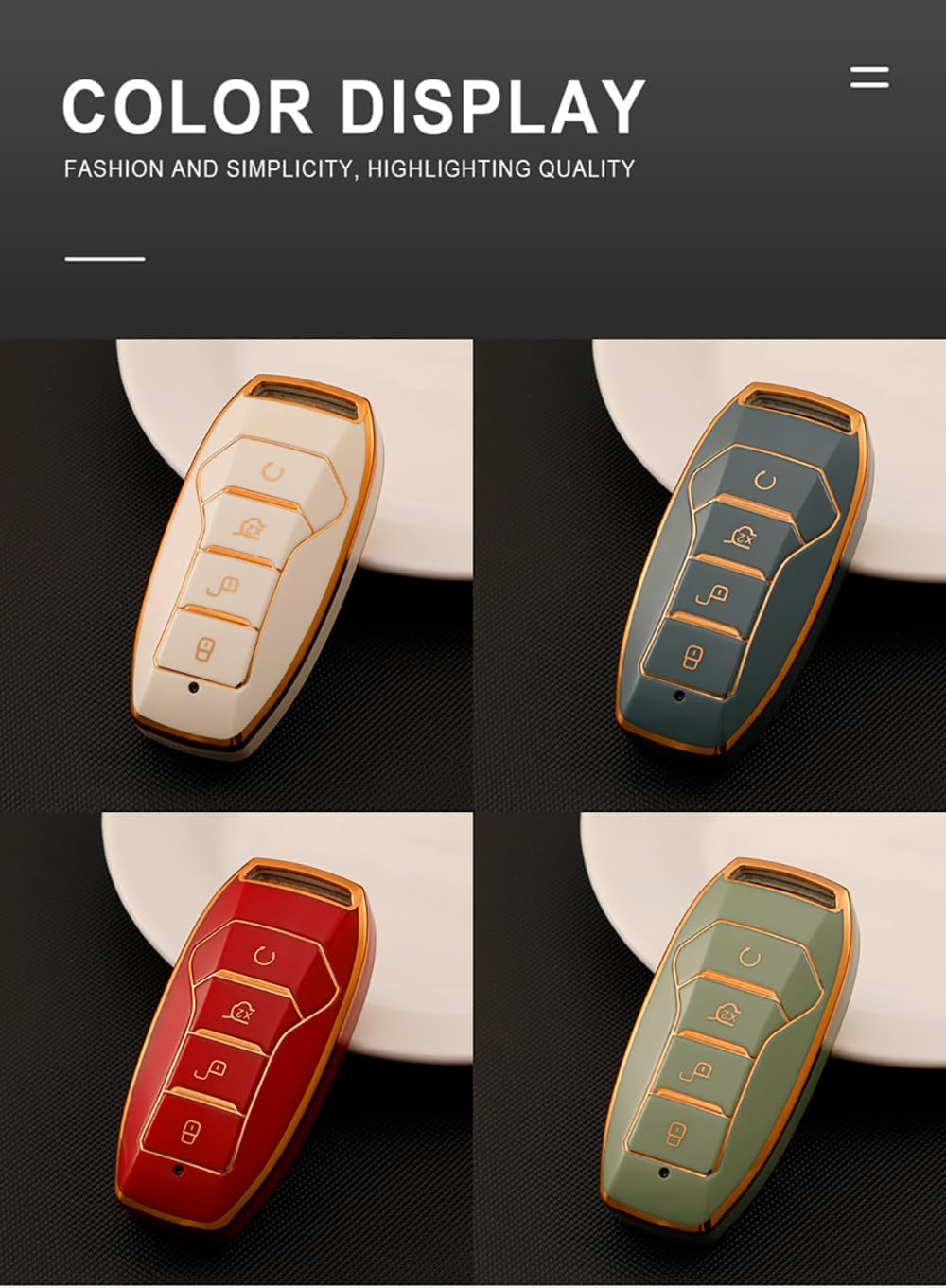 Ontto TPU Car Key Fob Cover Keyring Fit for BYD Han EV Key Case Qin Plusdmi Song Pro Tang Dolphin E9 Seal Smart Key Case Key Holder Key Shell Bag Keychain Protection Auto Accessories 4 Buttons Beige A image number 5