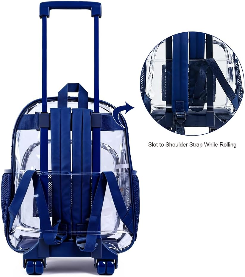 Rolling Clear Backpack, Heavy Duty Cold-Resistant Security Transparent PVC Backpack with Wheels (Black) - Pink image number 5